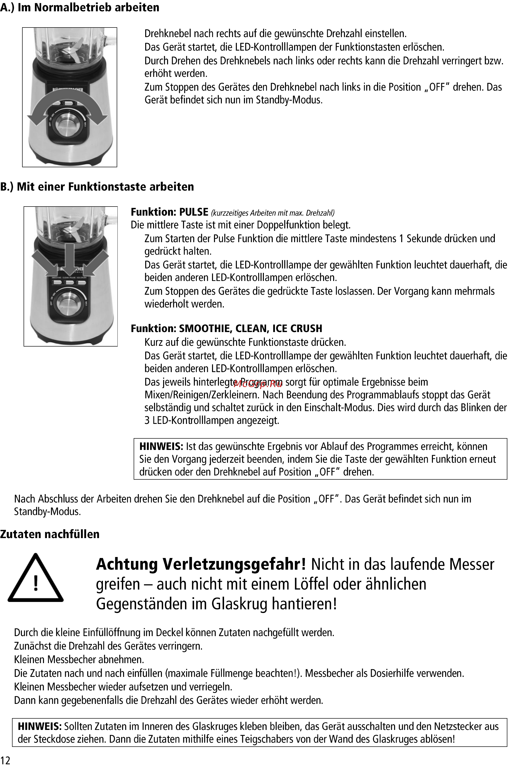 Rommelsbacher mx 850 [12/28] Achtung verletzungsgefahr