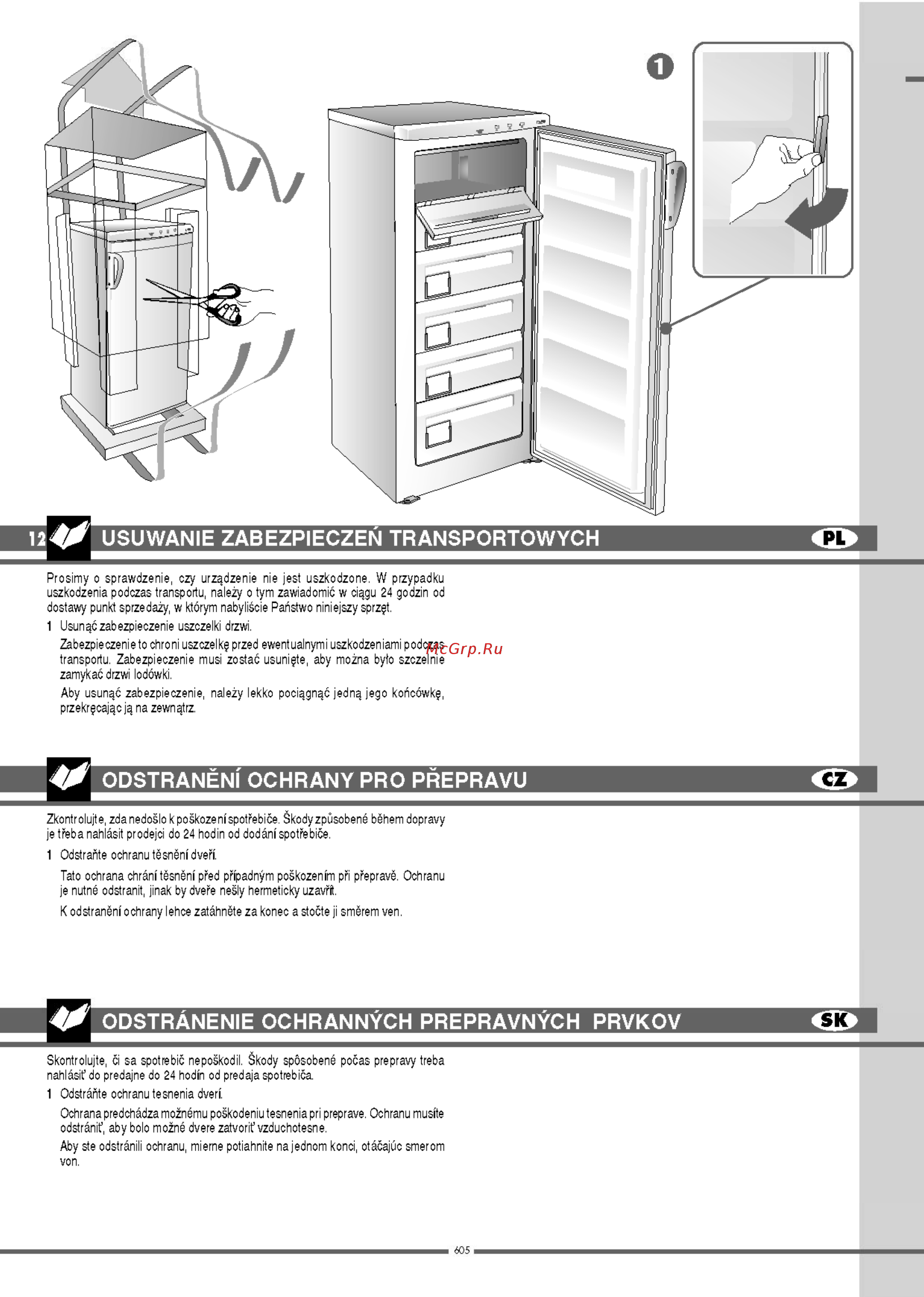 Ardo FR 12 SH [12/40] Odstranéní ochrany pro prepravu