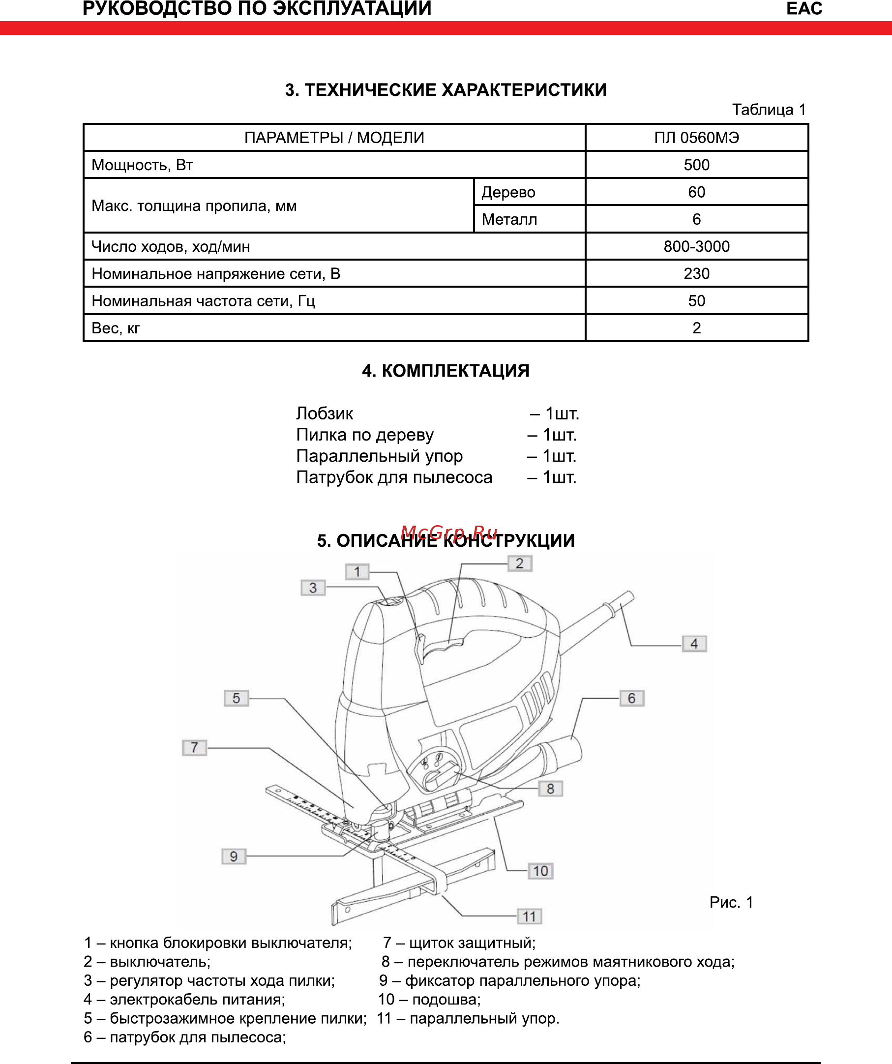 Elitech ПЛ 0560МЭ [6/16] Технические характеристики