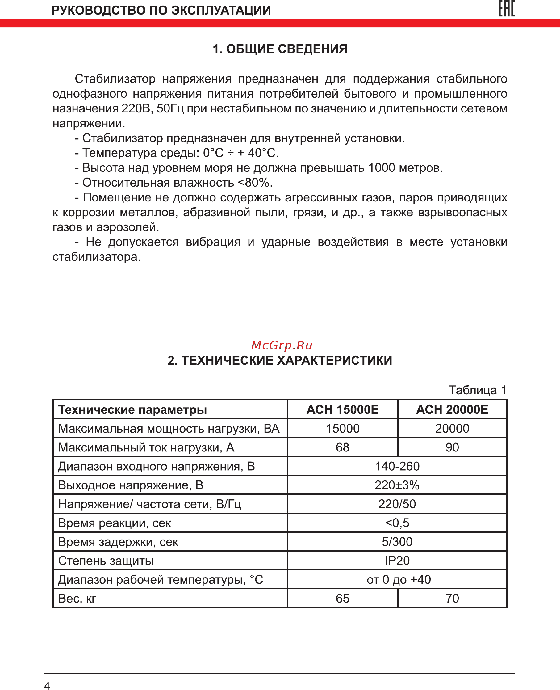 Elitech ACH 20000E Руководство по эксплуатации онлайн [4/16] 188218