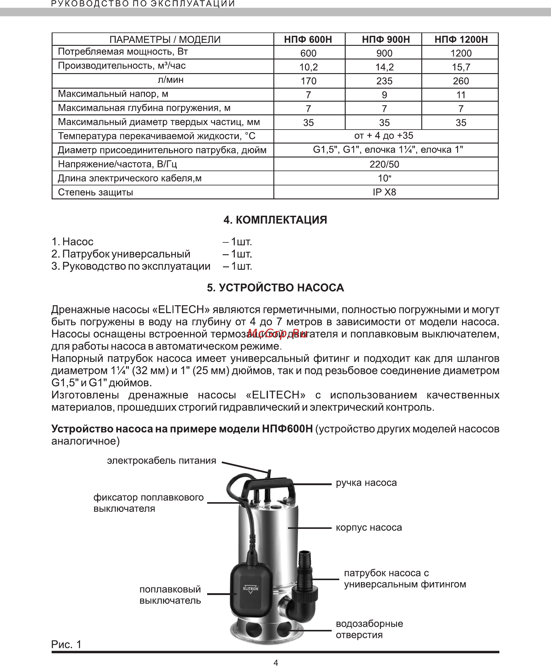 Elitech НПФ 1200Н [5/12] Руководство по эксплуатации 1 шт