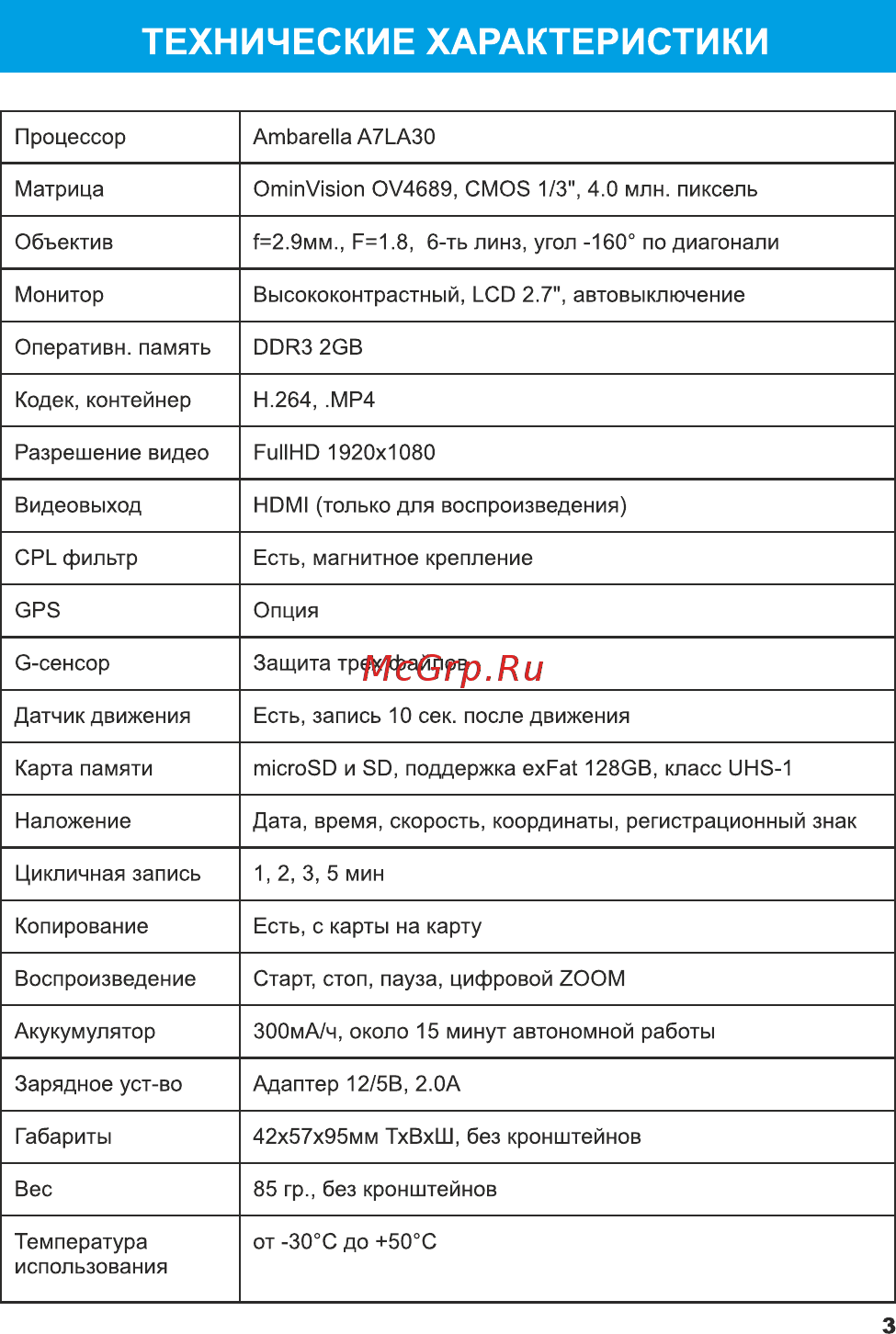 TrendVision tdr-708gp [4/21] Технические характеристики