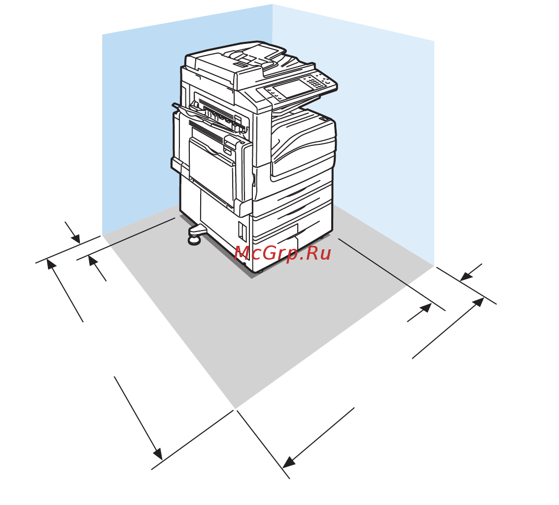 Xerox workcentre 5325c t [225/248] Габаритные требования для принтера в базовой комплектации