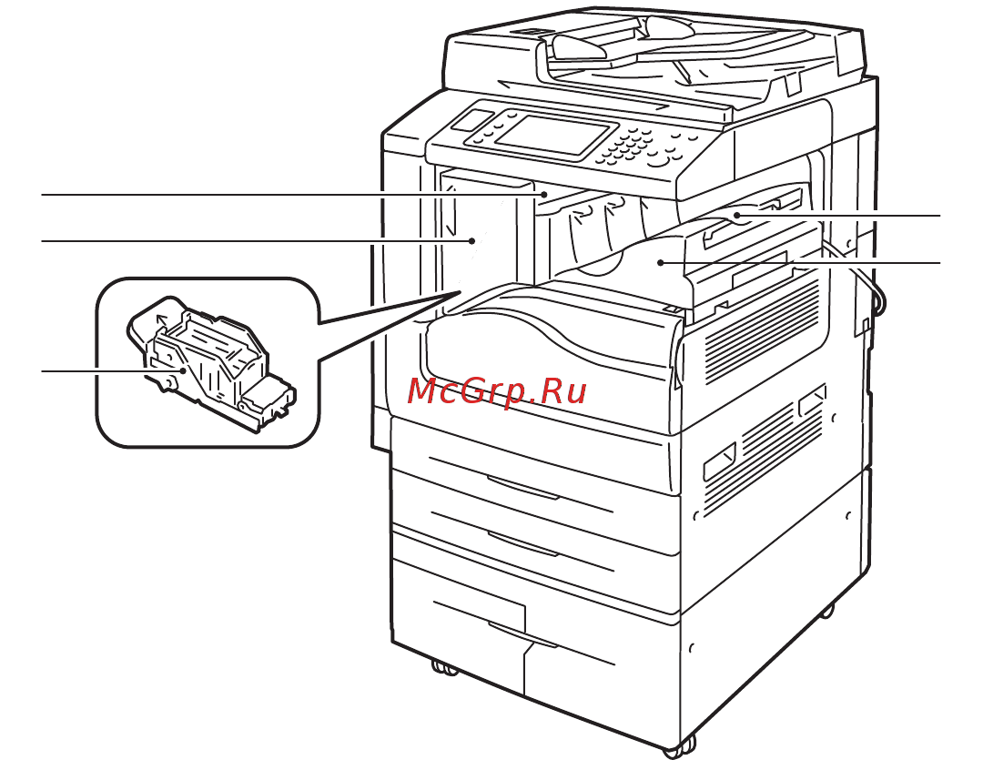 Xerox workcentre 5330c t [29/248] Дополнительный встроенный финишер степлер