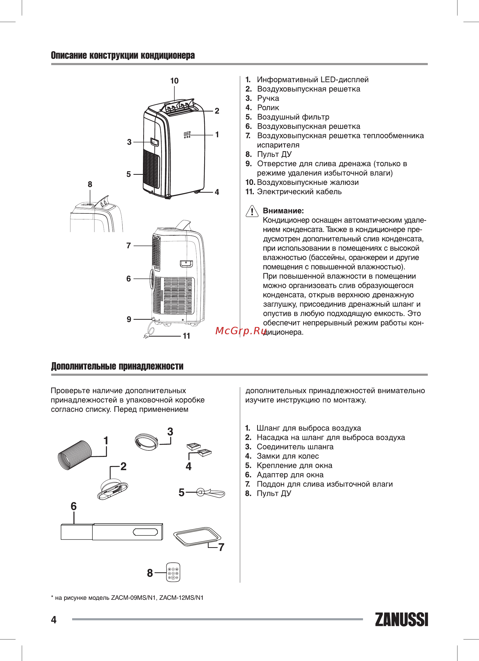 Zanussi zacm-09 ms/n1 [4/20] Описание конструкции кондиционера