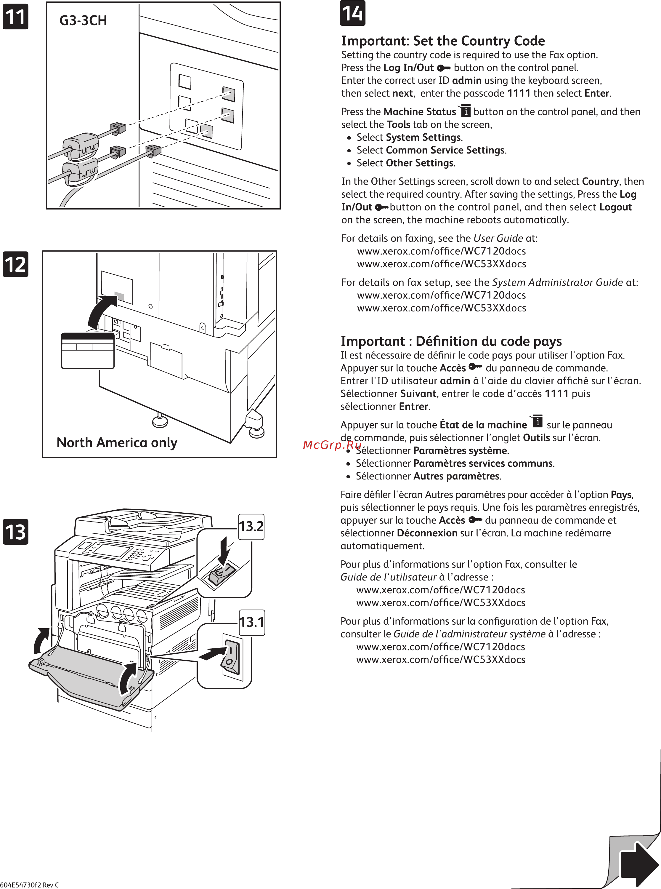 Xerox WorkCentre 5330 Copier/Printer/Scanner [3/4] Important définition du code pays