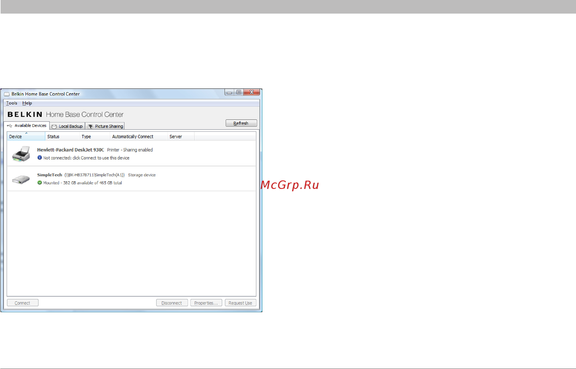 Belkin F5L049EA [10/59] Available devices list