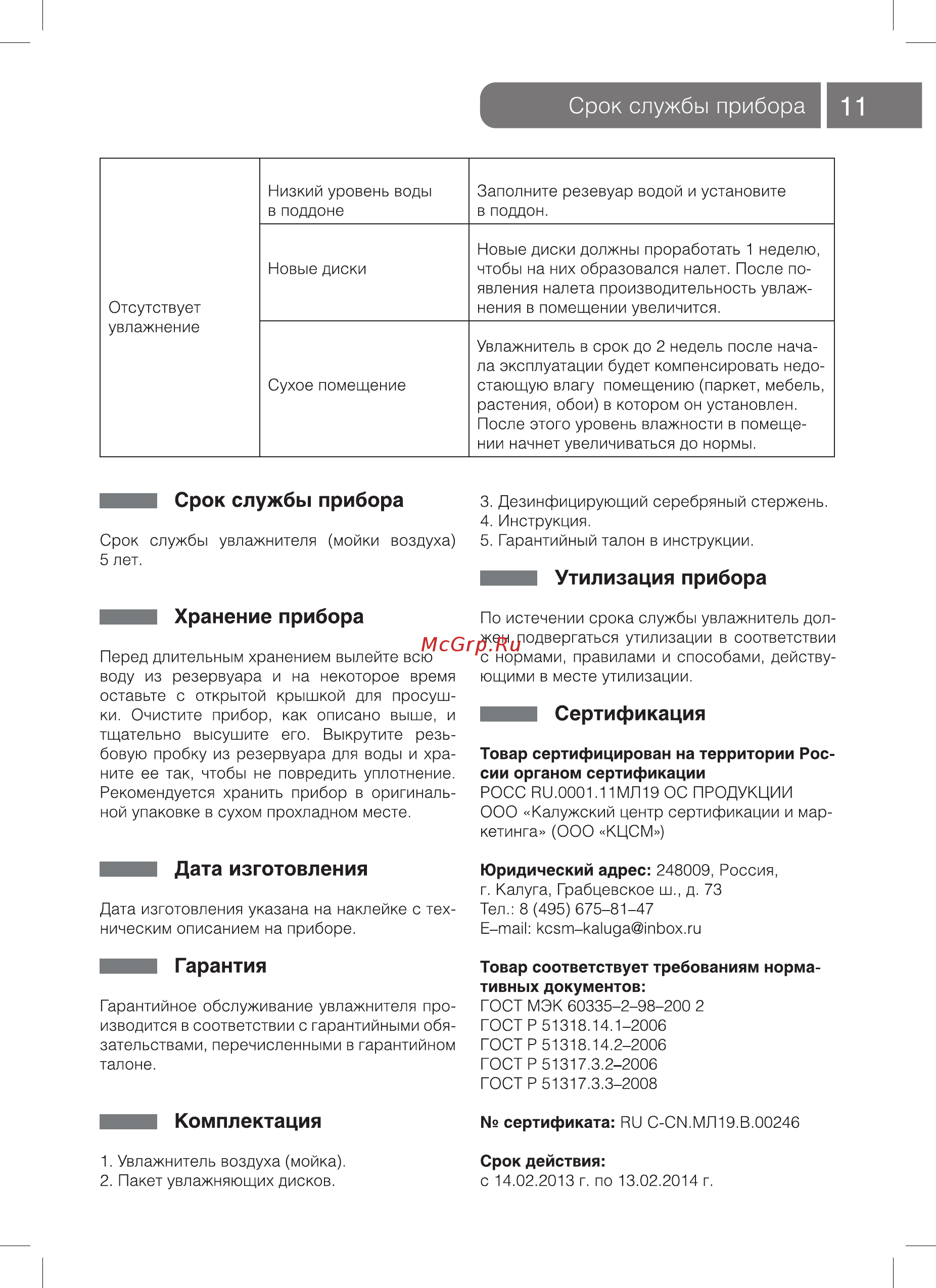 Ballu aw-320 черный/black [11/20] Срок службы прибора i 11
