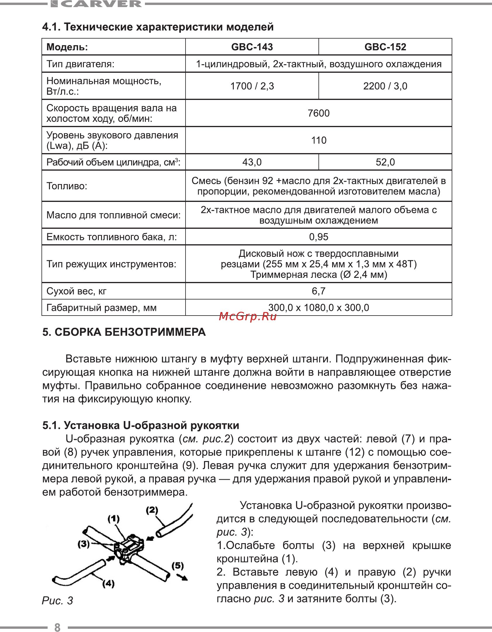 Carver gbc-143 01.001.00008 Инструкция по эксплуатации онлайн [8/24] 190561