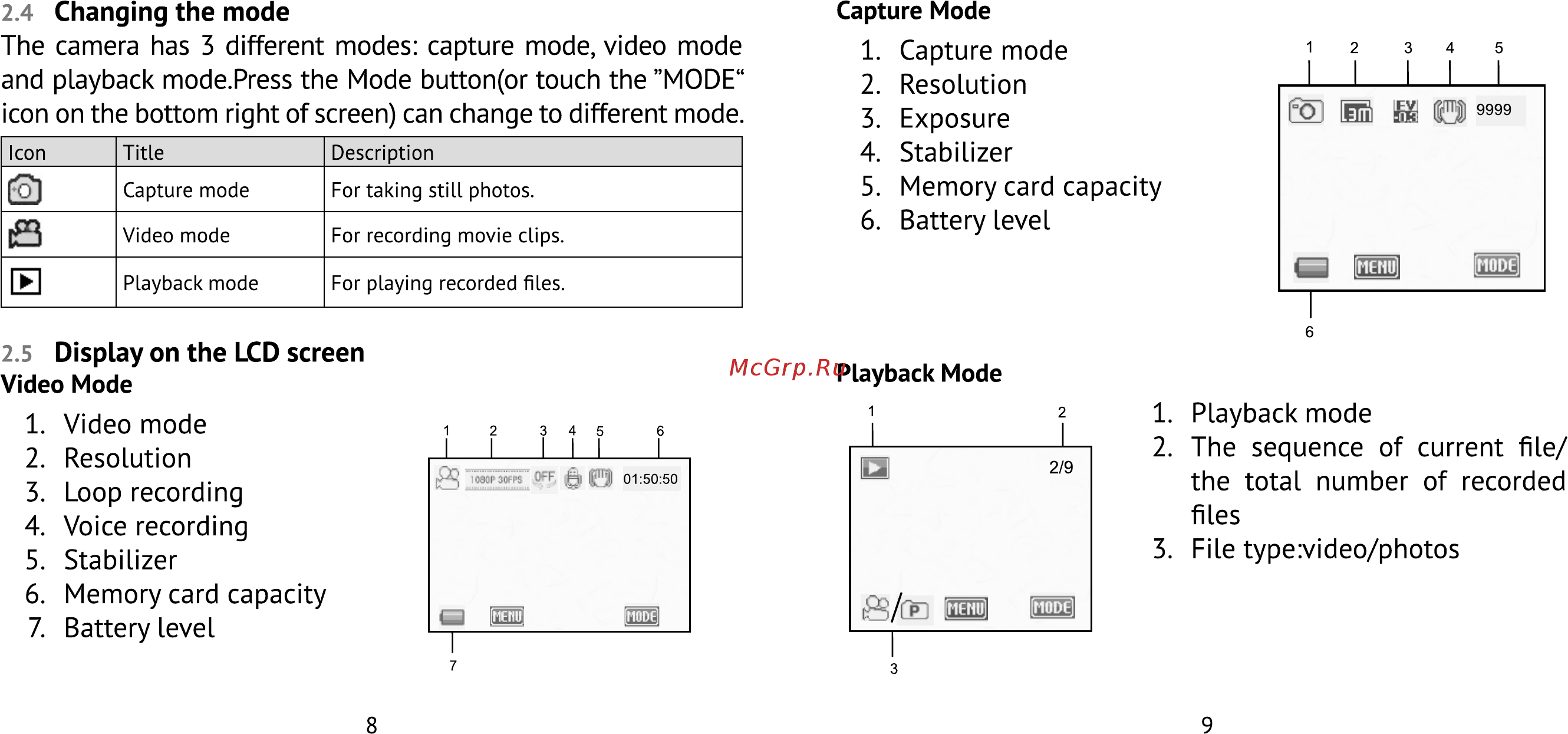 Rekam DVC-540 [5/25] Changing the mode