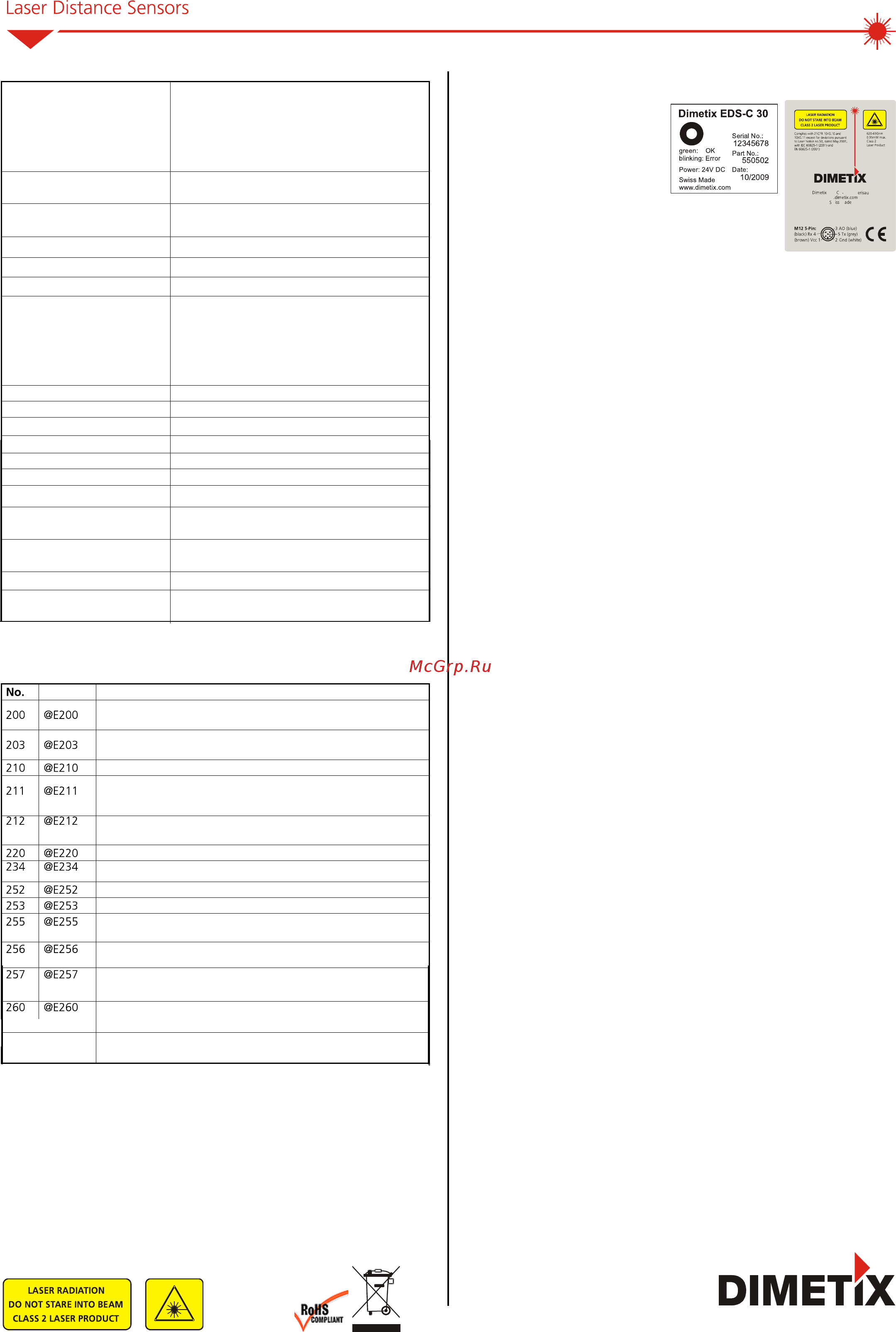 Dimetix eds-с30 500502 [2/2] Product specifications