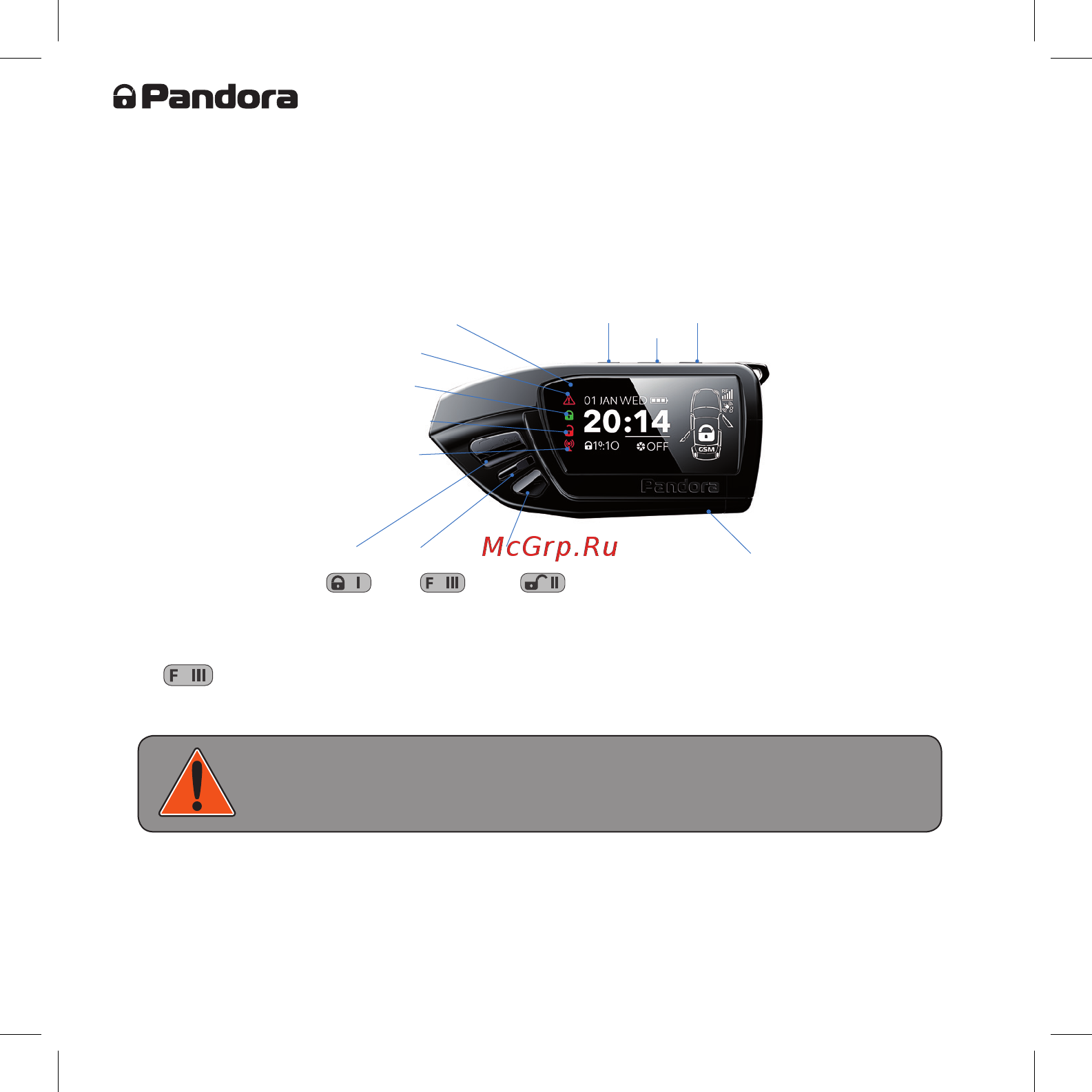 Pandora DXL 3970 PRO [10/64] Внимание все команды управления передаются по радиоканалу при работе с брелоком для достижения максимальной эффек тивности и максимальной дальности радиообмена рекомендует...