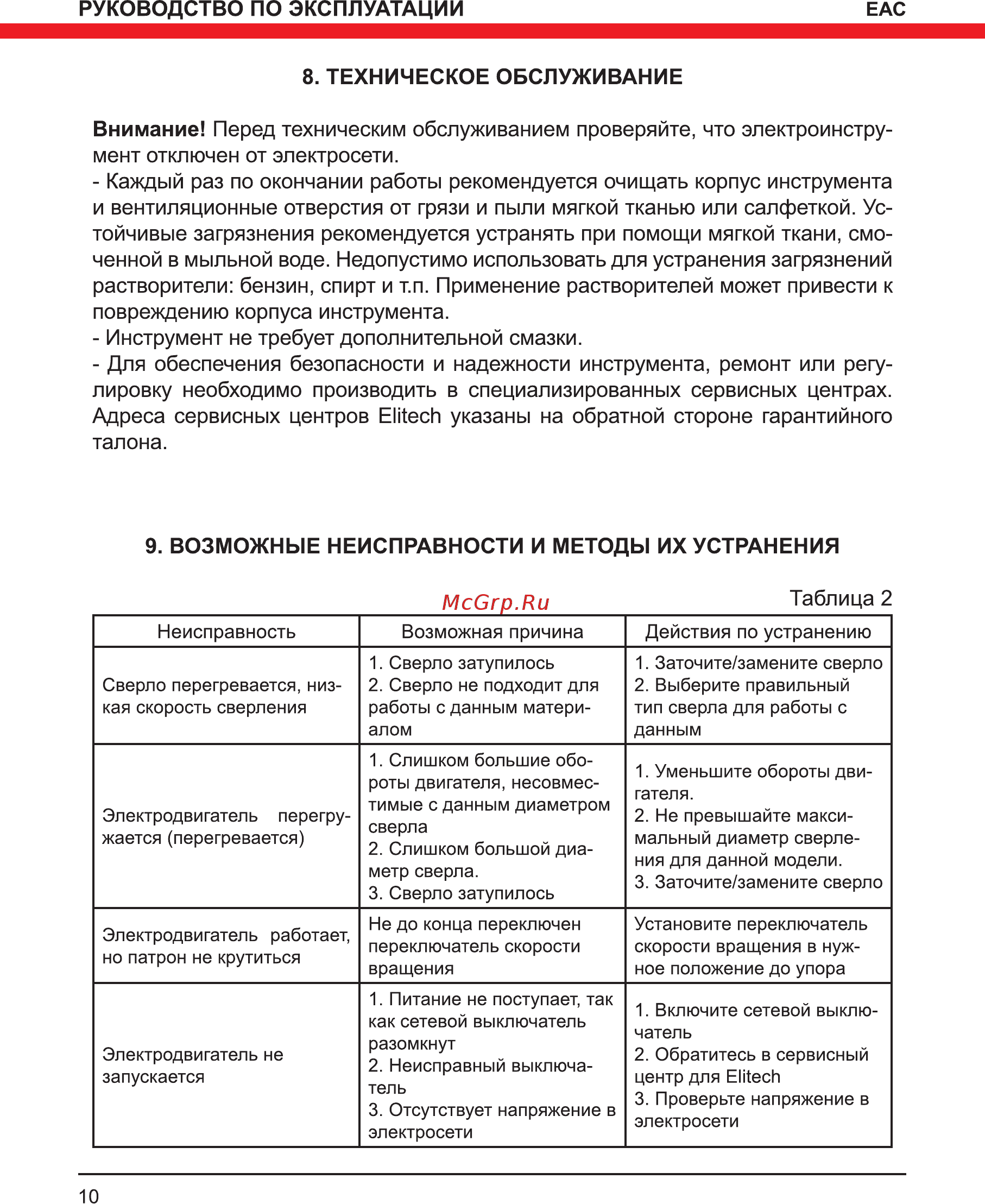 Elitech д 550рэ [10/16] Техническое обслуживание