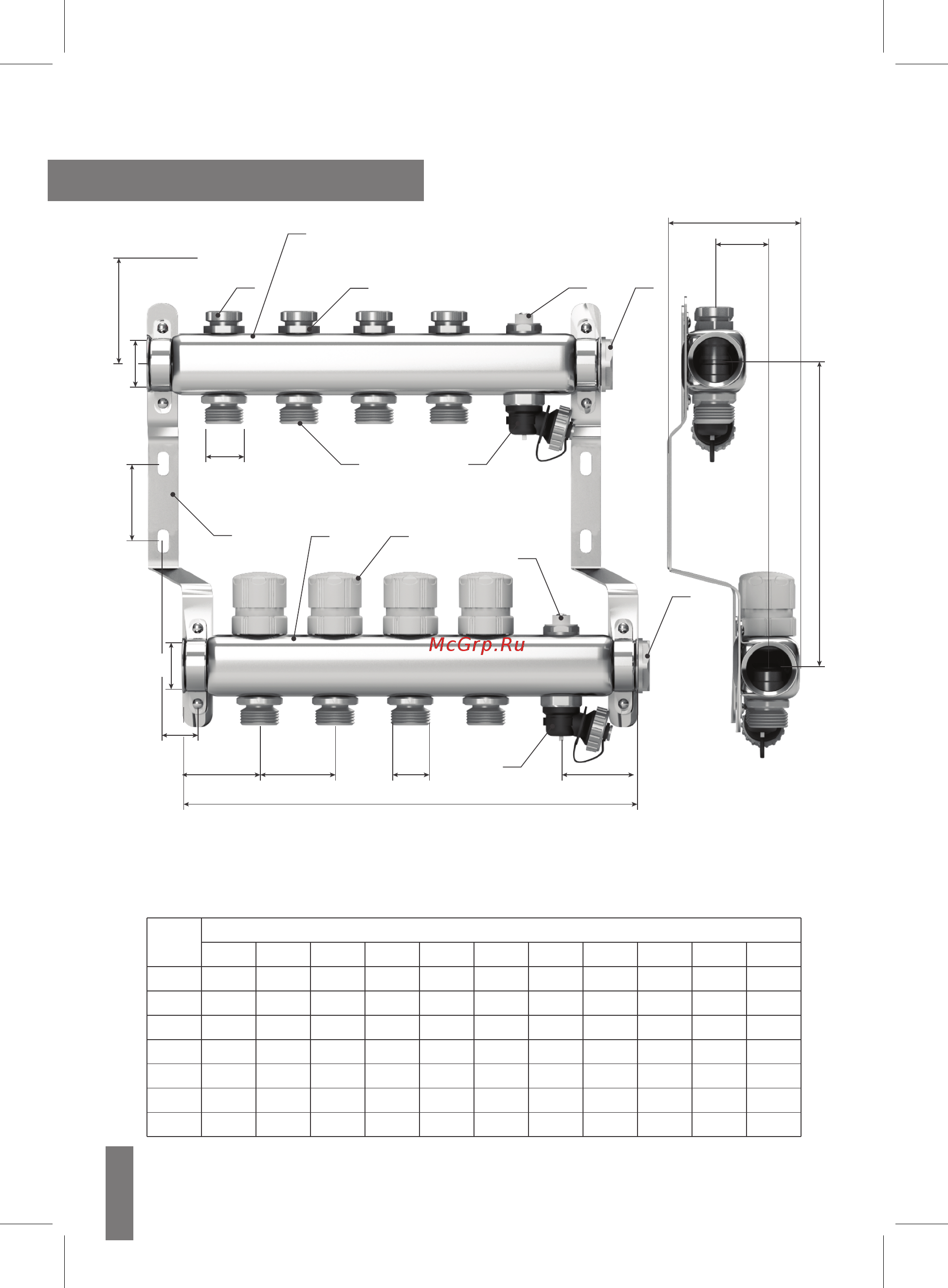 Wester W803 [4/8] Корпус коллектора 2 расходомер с регулировочным клапаном 3 крон штейн 4 клапан запорный 5 заглушка 6 рукоятка 7 воздухоотвод чик 8 кран дренажный 9 отвод