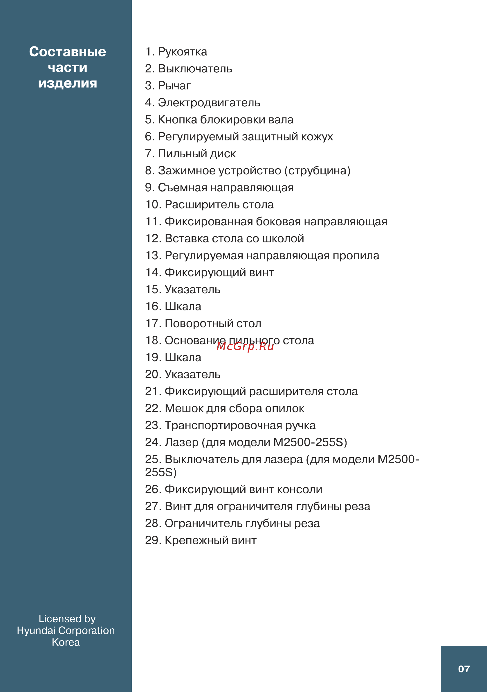 Hyundai M 2000-255 [7/28] Части
