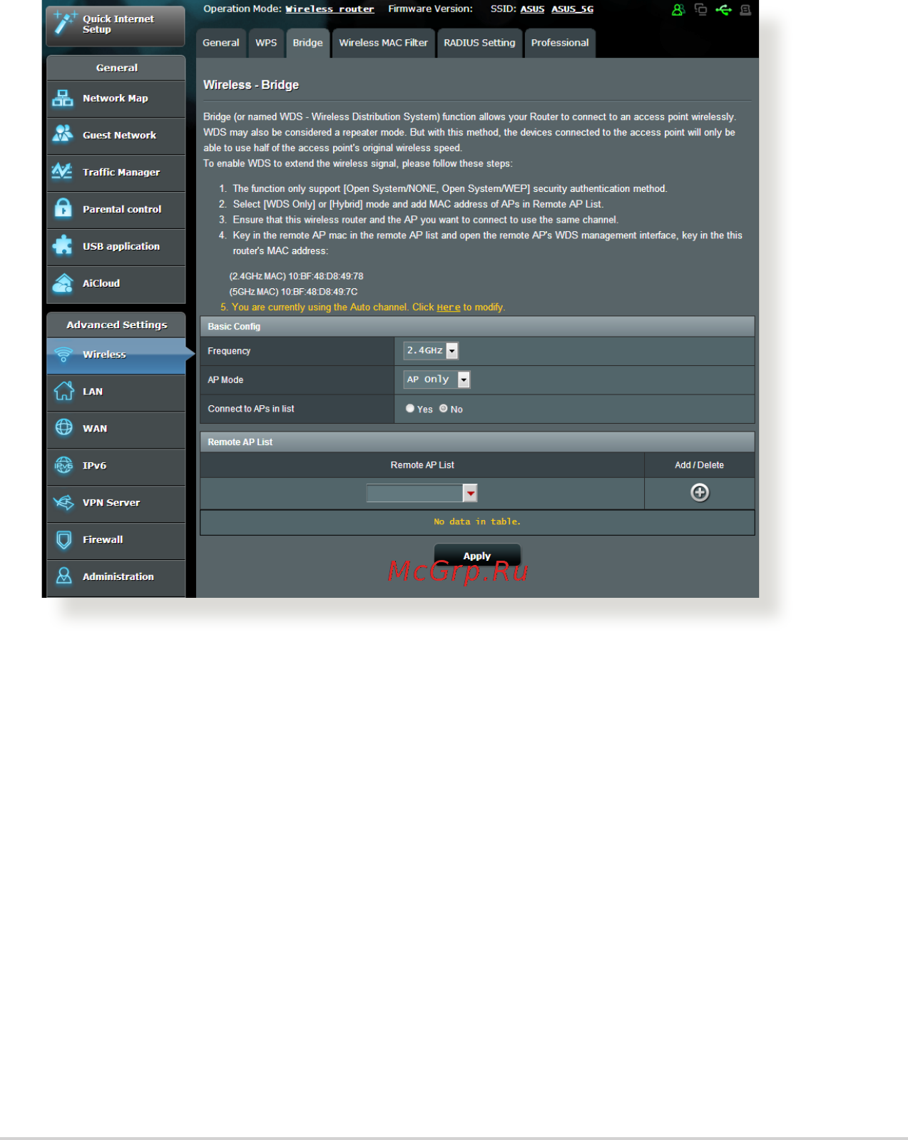 Asus RT-AC1200HP [53/129] Bridge