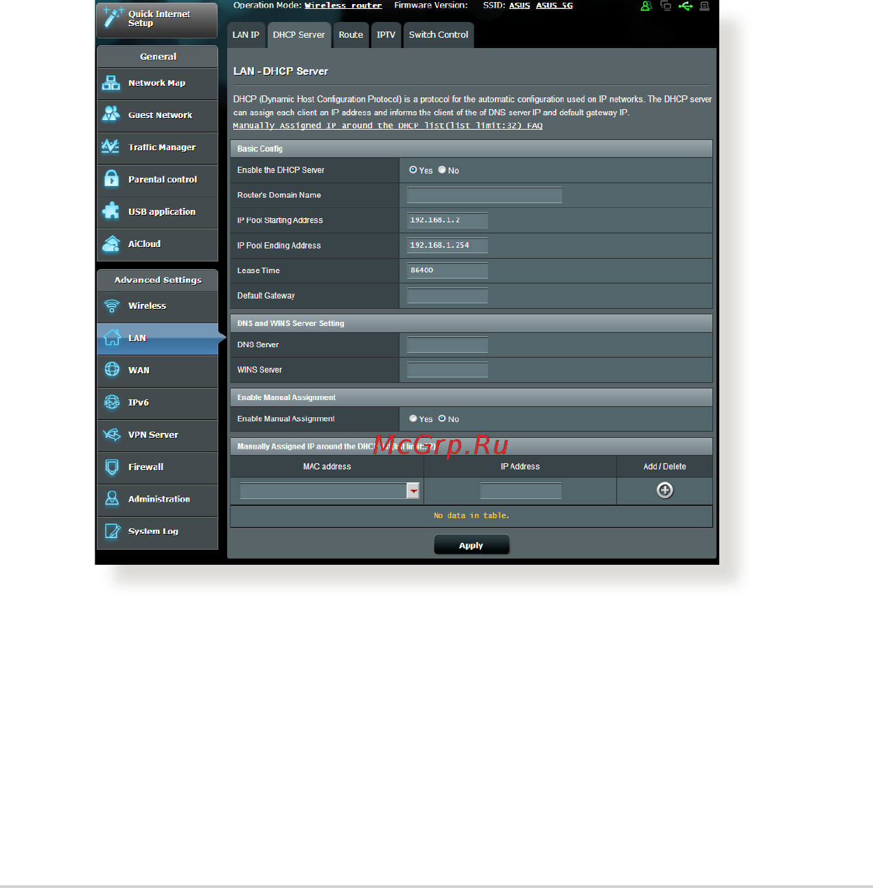 Asus RT-AC1200HP [60/129] Dhcp server
