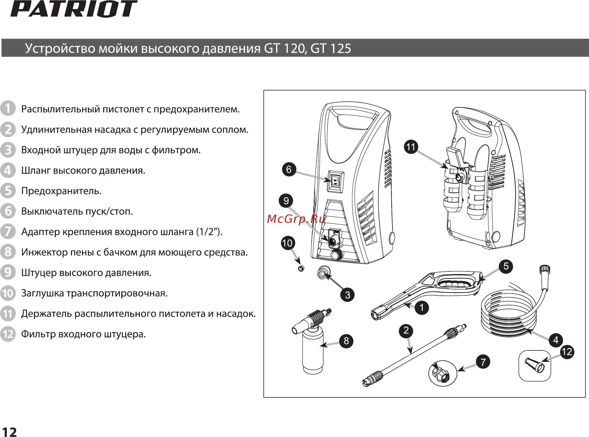 Patriot gt125 322305706 Инструкция по эксплуатации онлайн [12/36] 196748