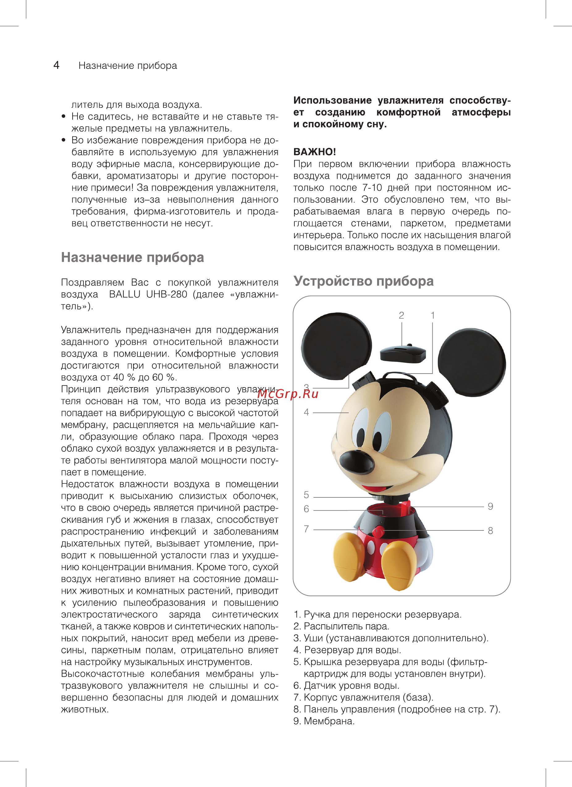 Ballu UHB-280 M Mickey Mouse [4/20] Назначение прибора