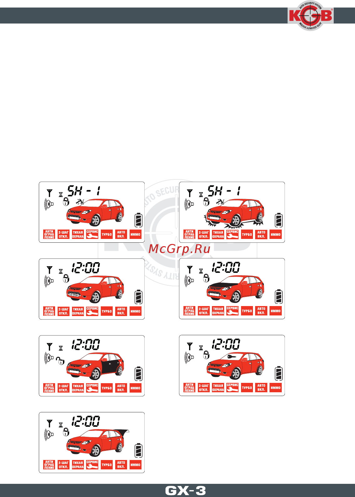 KGB GX-3 [44/69] Отображение сигналов тревоги на дисплее брелока