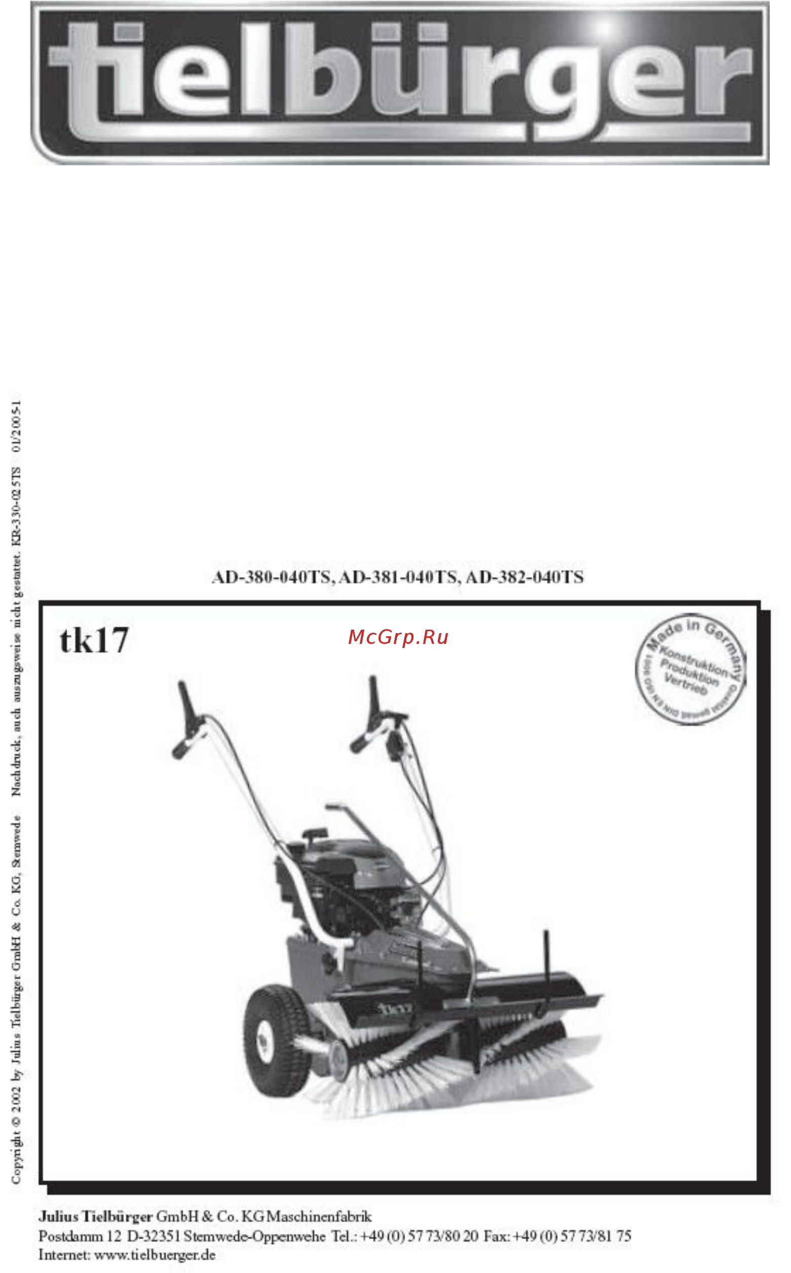 Tielburger tk17 honda ad-381-240ts Инструкция по эксплуатации онлайн