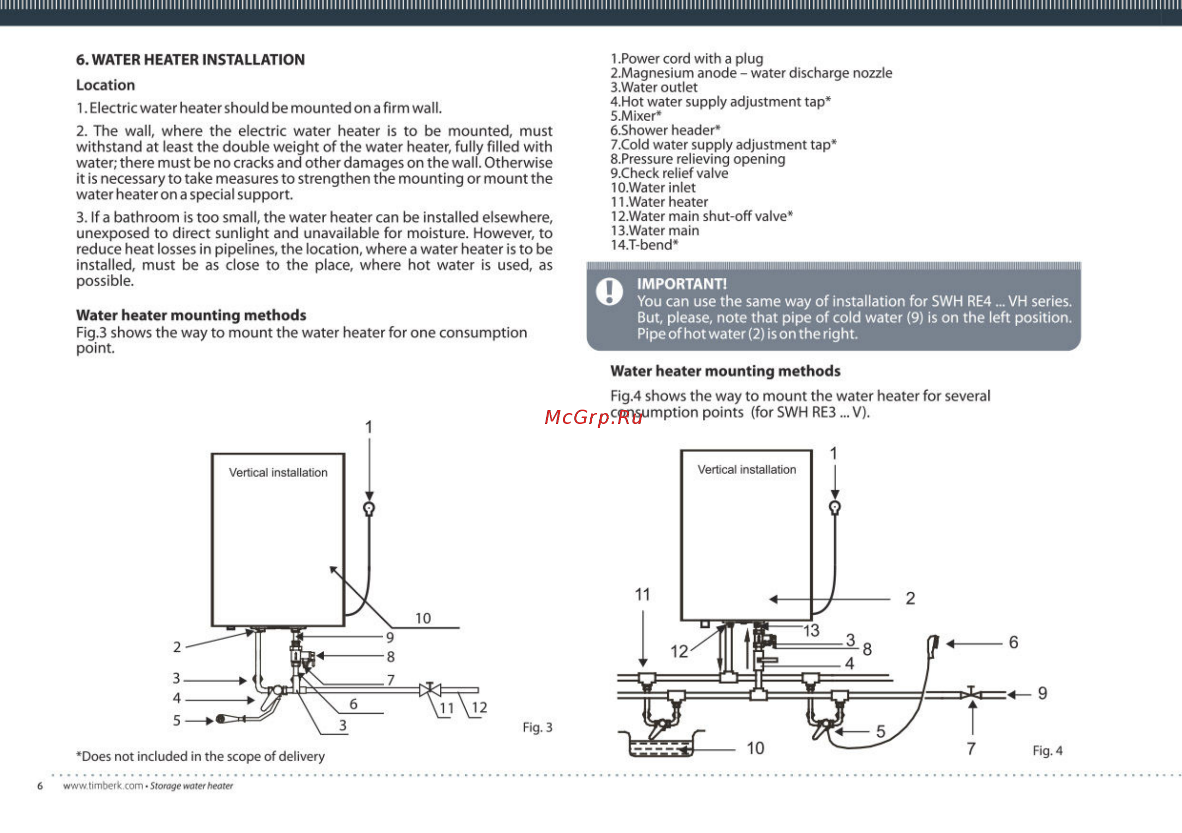 Timberk swh re4 50 vh [6/26] Water heater installation