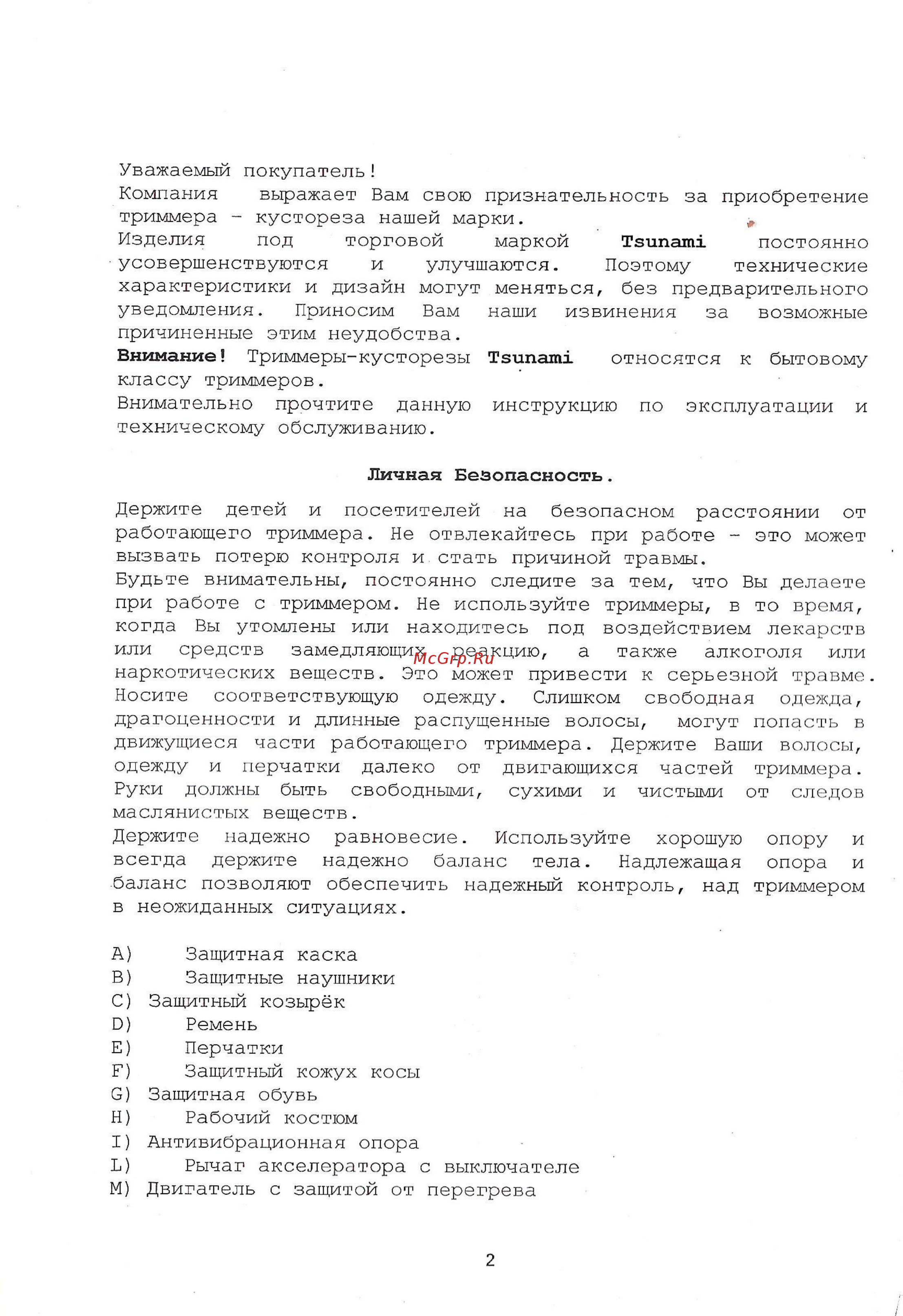 Tsunami tg 250 w Инструкция по эксплуатации онлайн [2/16] 202151