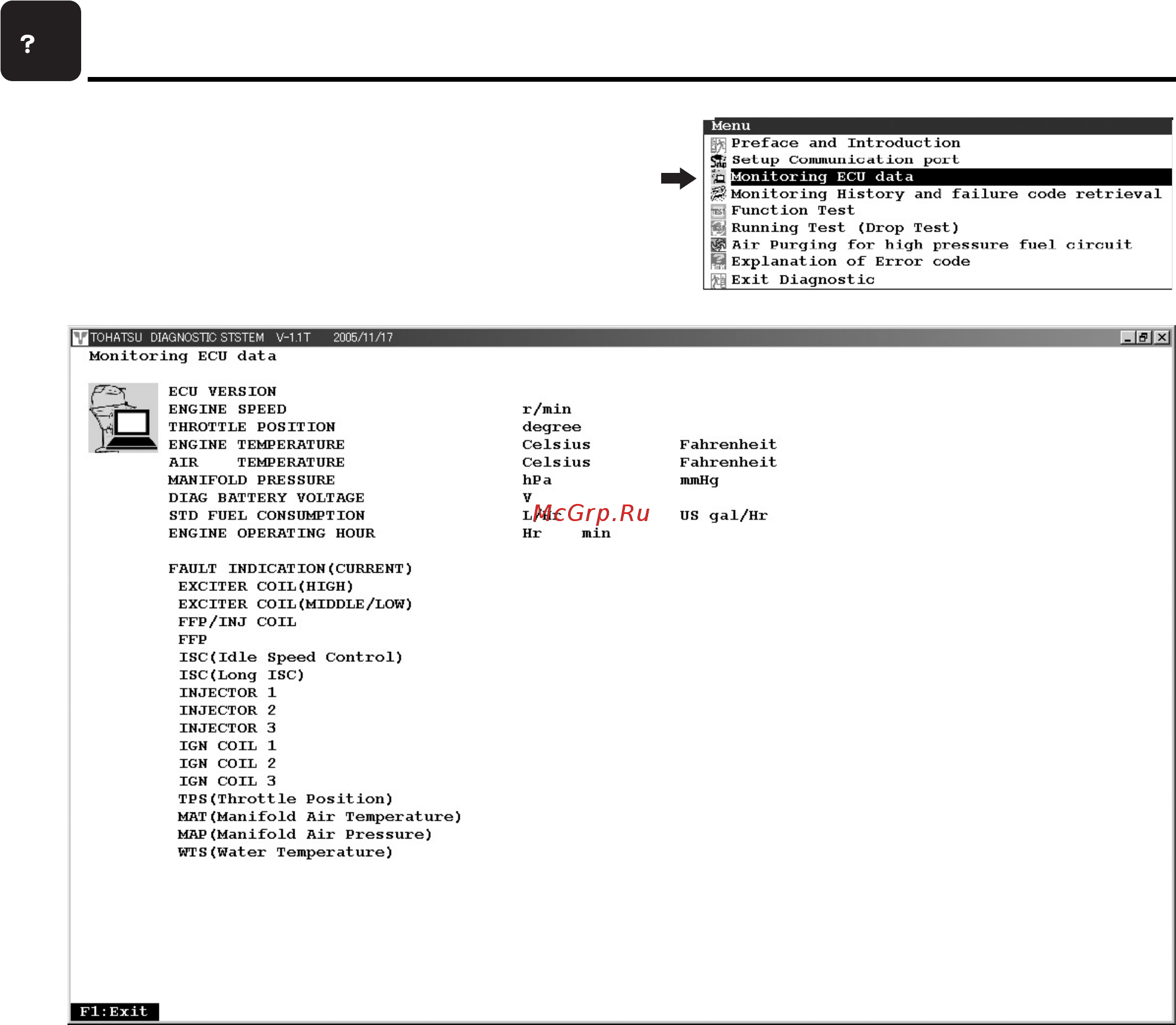 Tohatsu MFS 30 [298/319] Monitoring ecu data