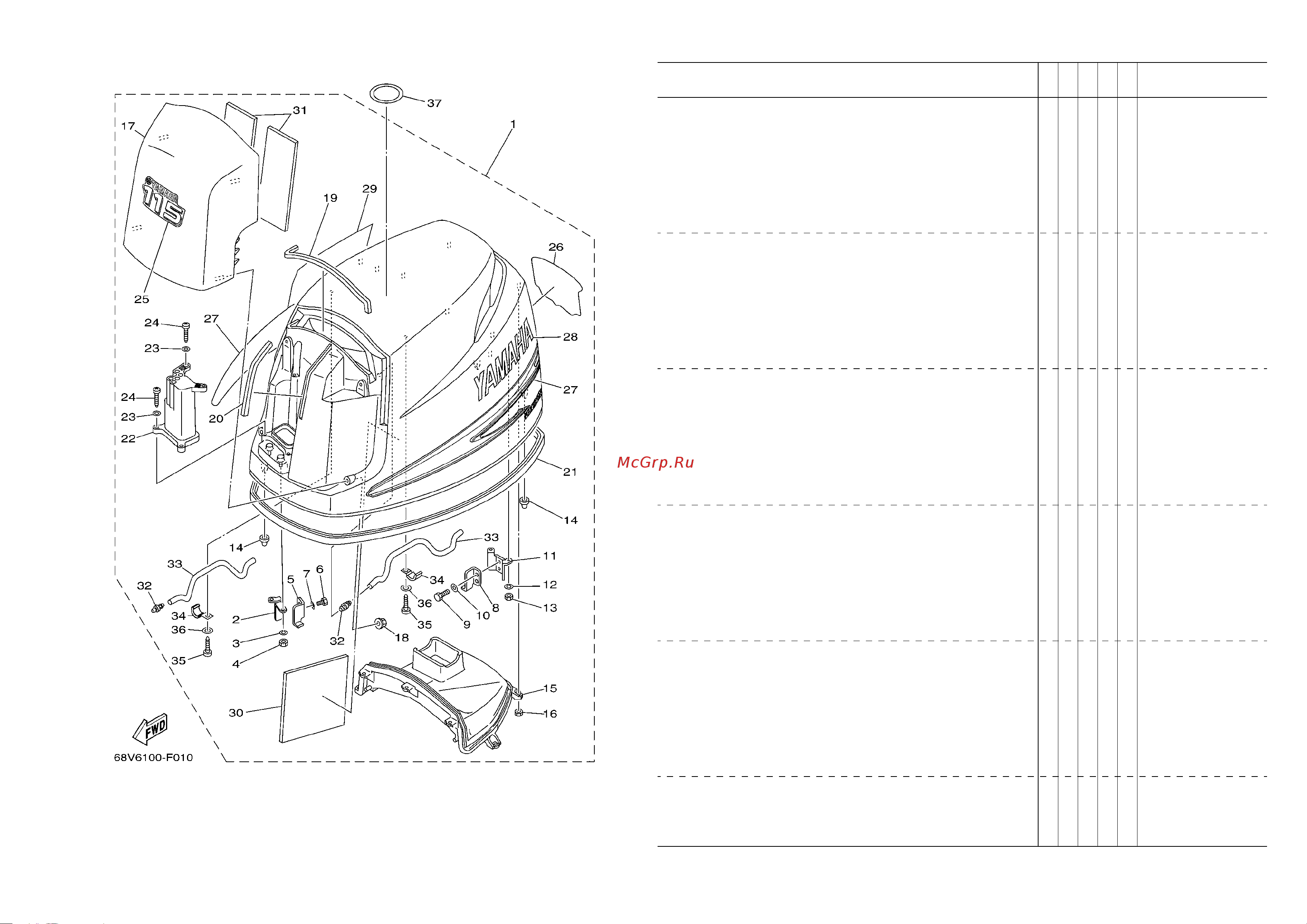 Yamaha F115 AETL [8/82] Fig 1 top cowling capot superieur