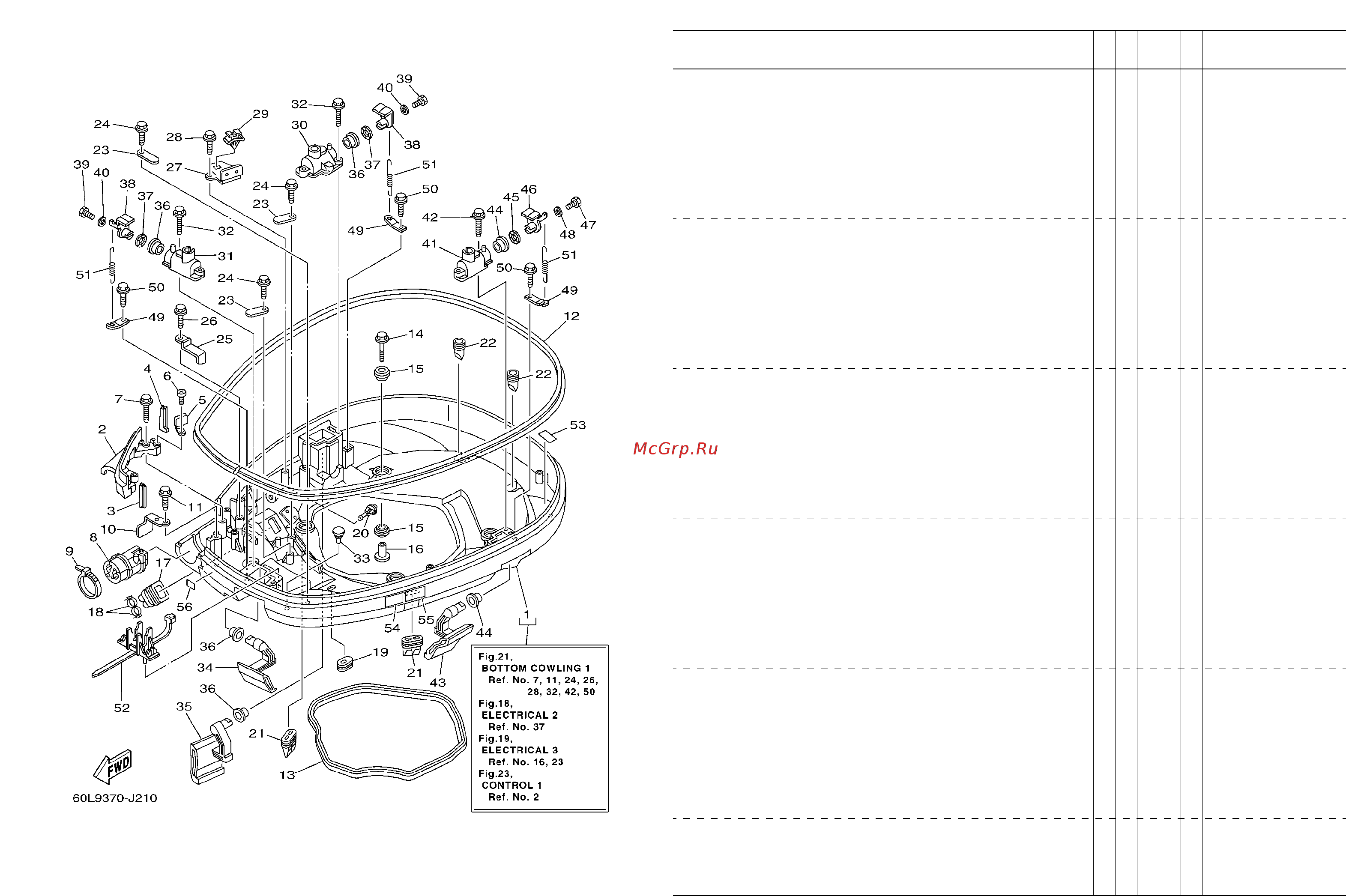 Yamaha F200 AETX [43/90] Fig 21 bottom cowling 1