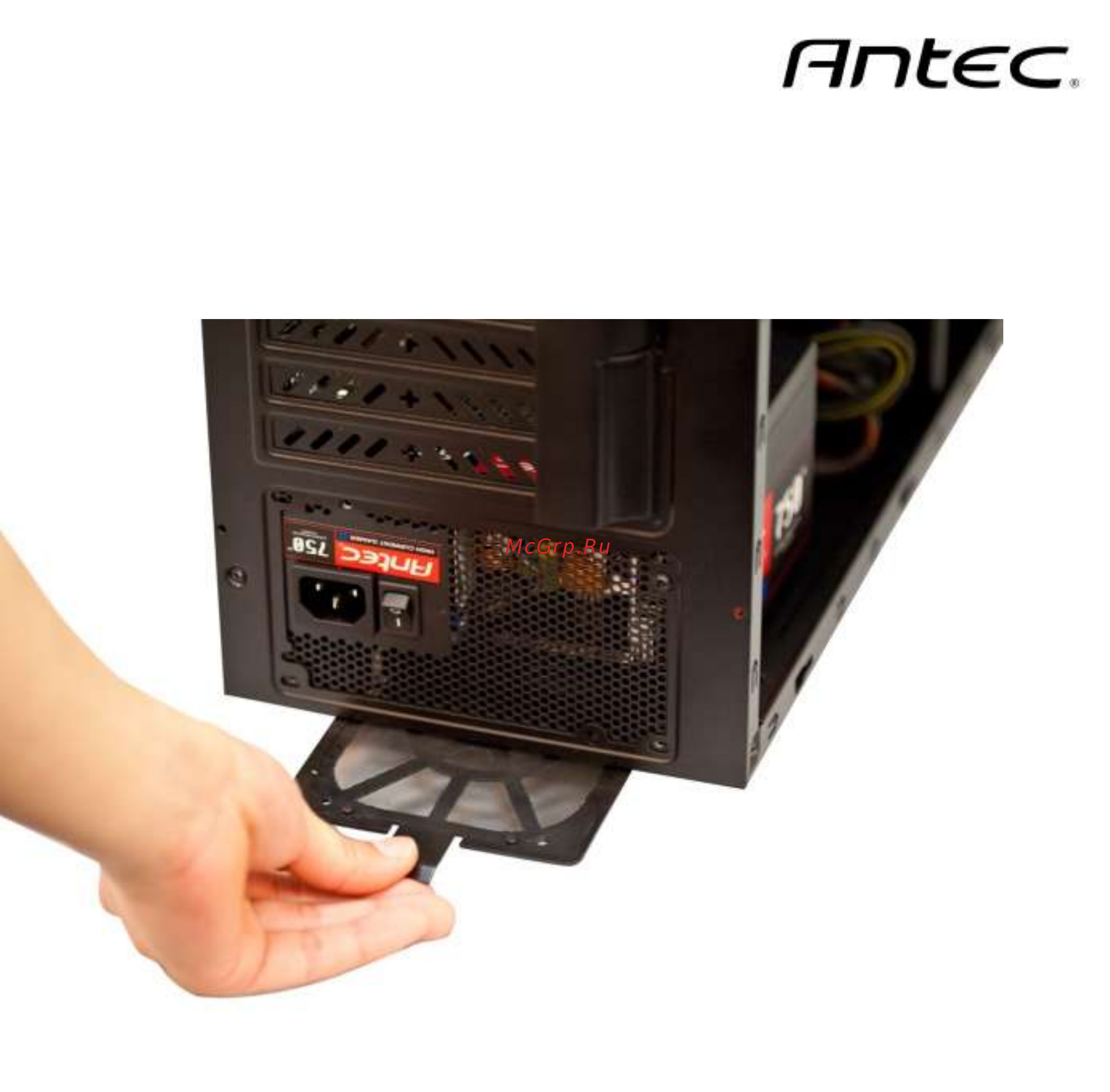 Antec GX700 [24/25] Remove the filter by pulling the tab toward you using the tab outside the chassis