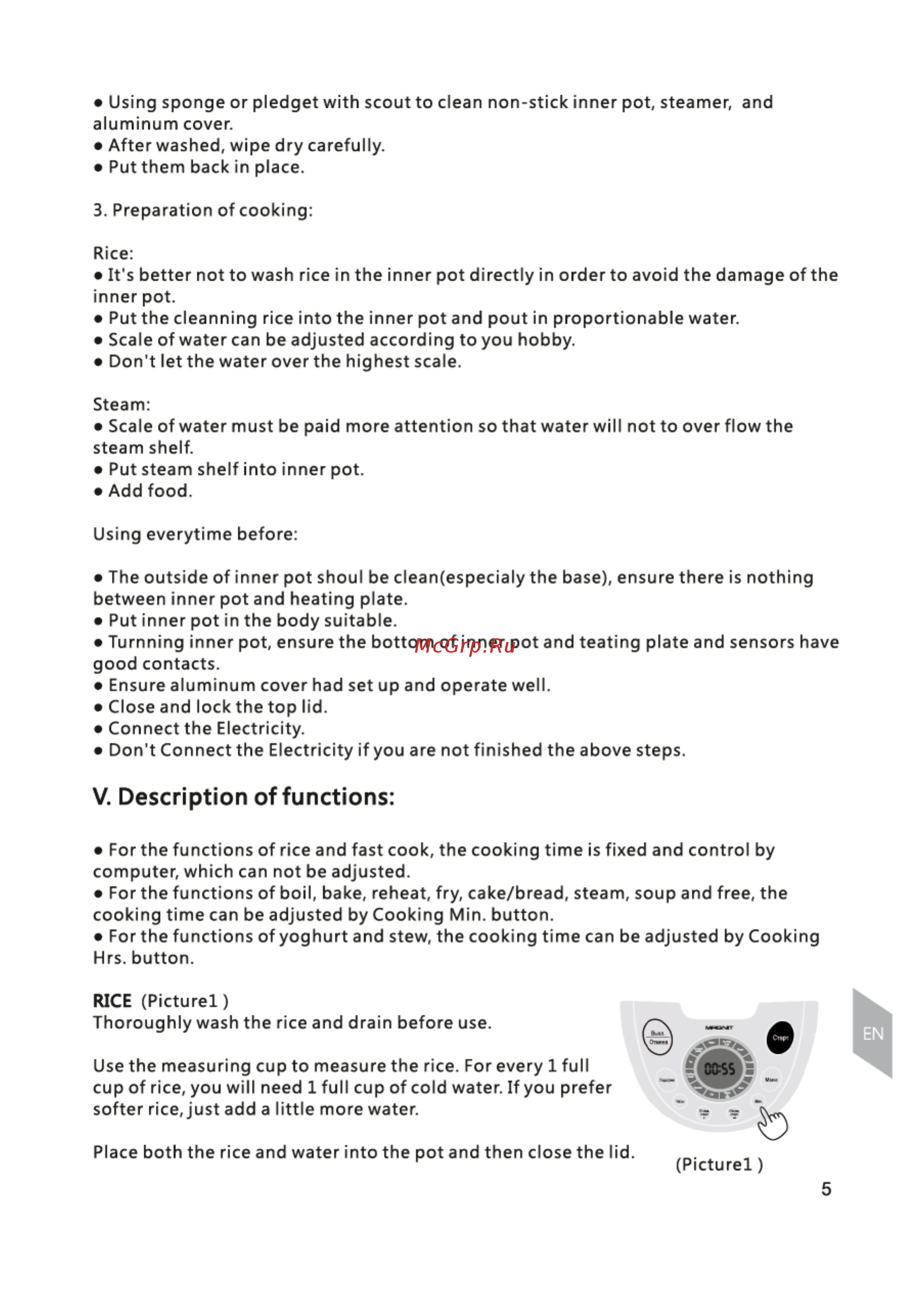 Magnit RCM-1101 [5/24] V description of functions