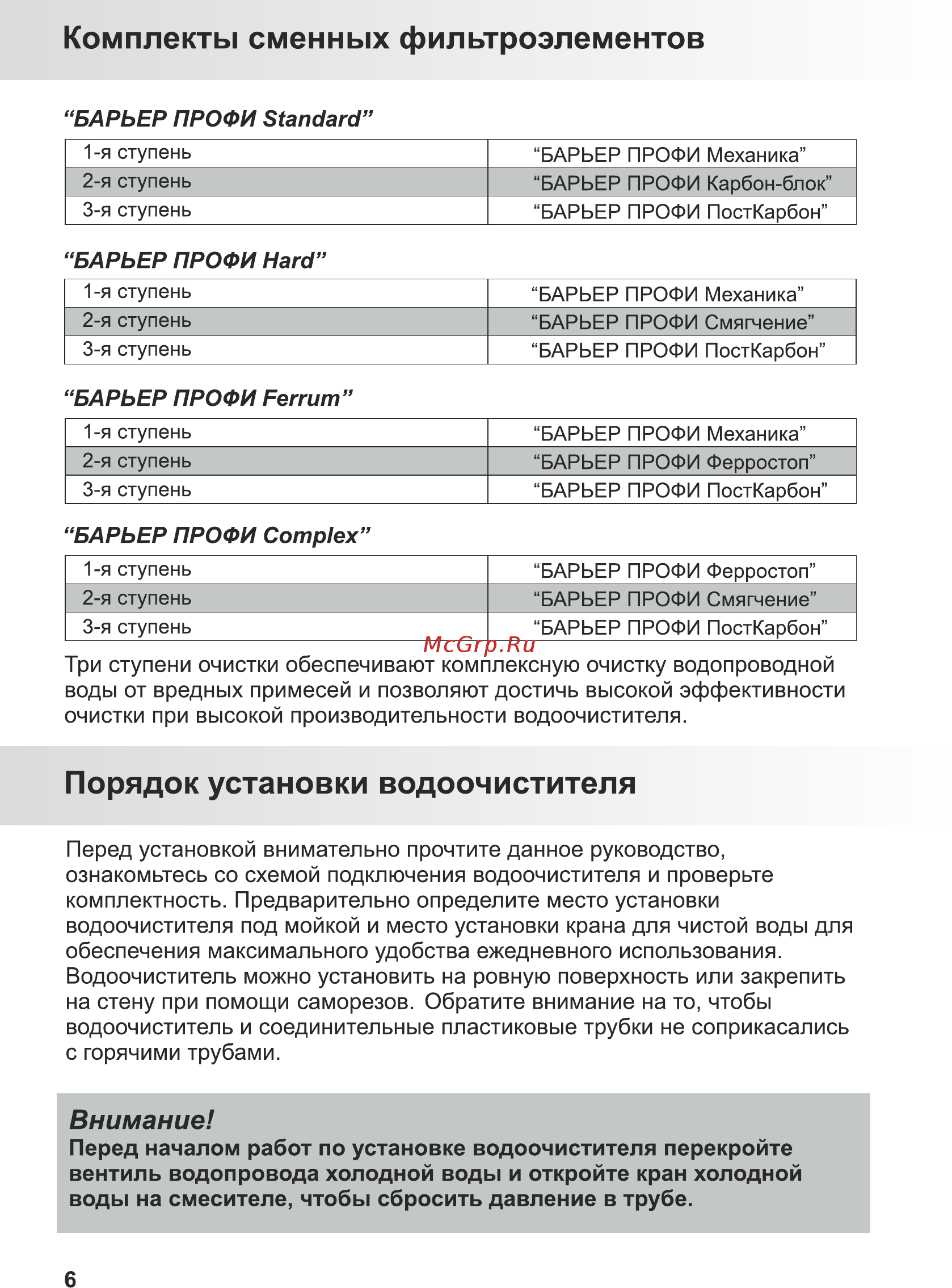 Барьер профи ferrum, исполнение 2 белый [8/16] Комплекты сменных фильтроэлементов