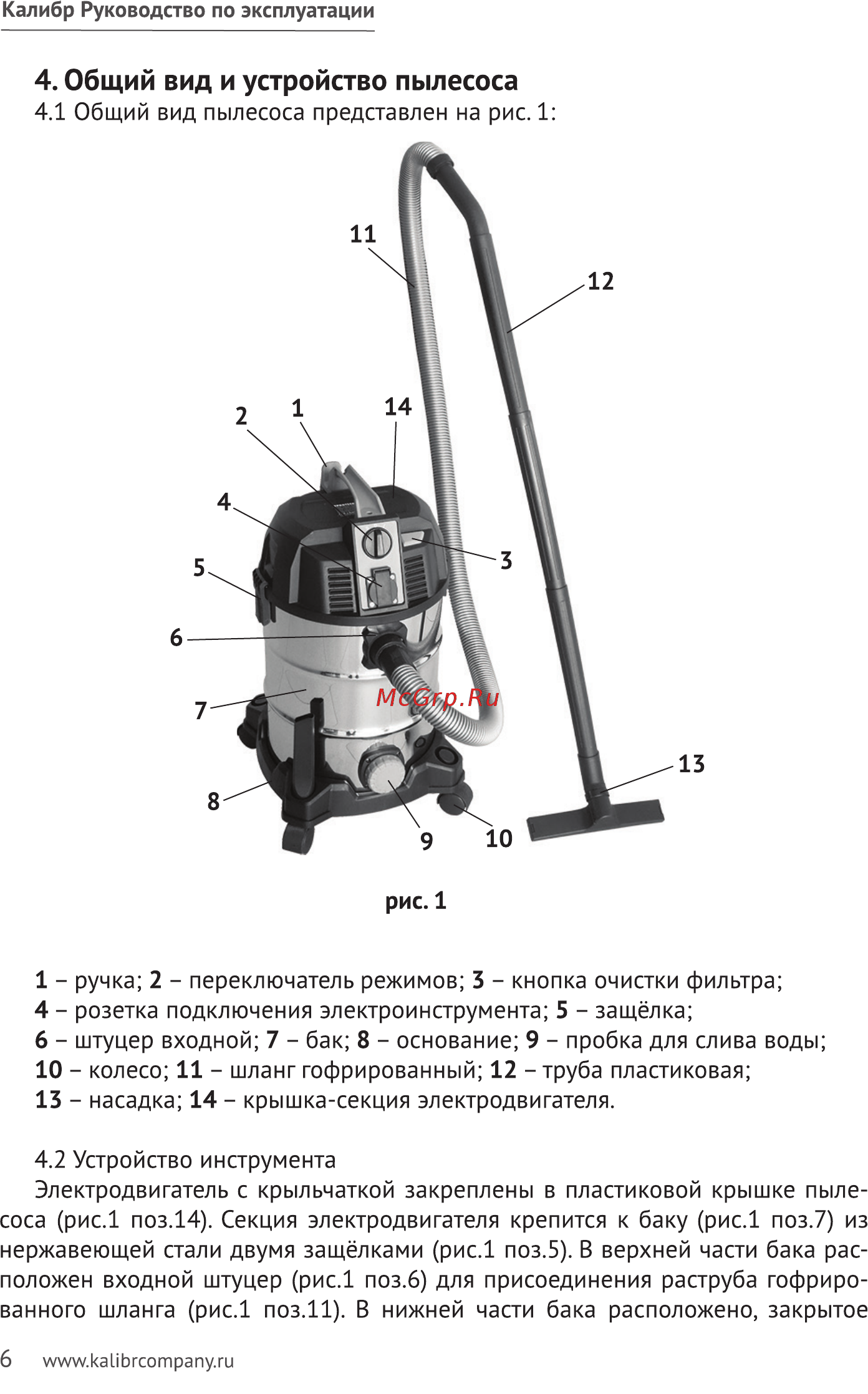 Калибр спп-1500/30 00000062515 [6/20] Общий вид и устройство пылесоса