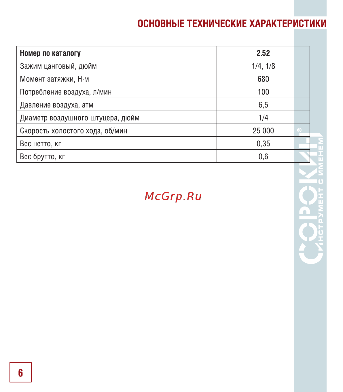 Сорокин 2.52 [7/22] Основные технические характеристики