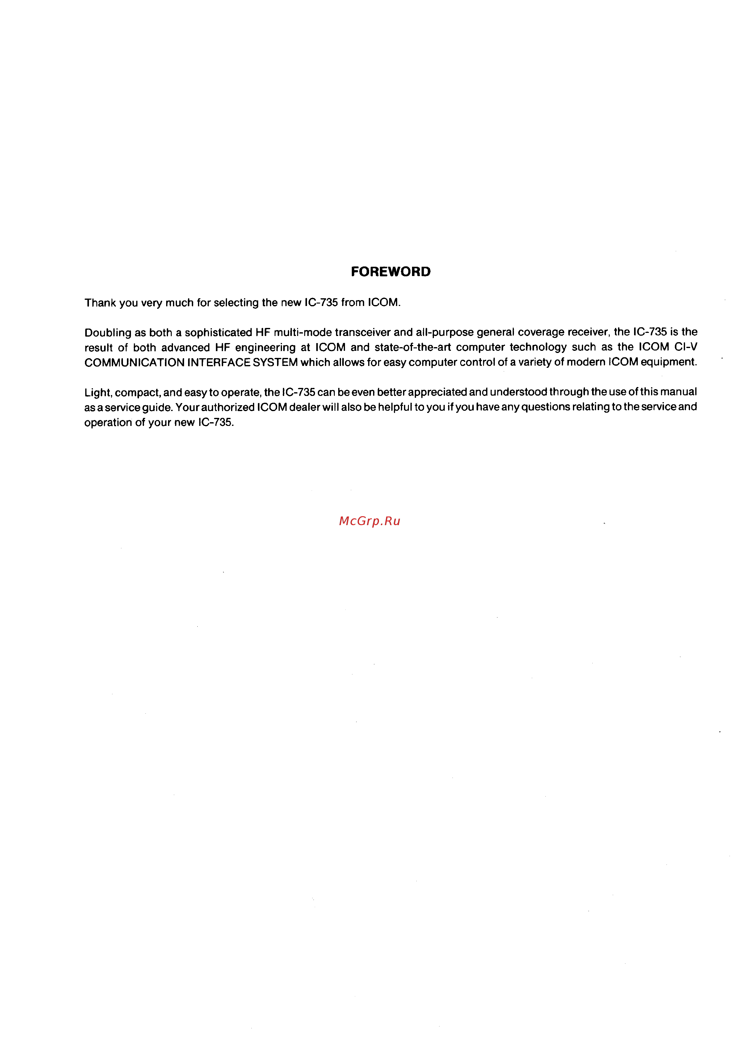 Yaesu IC-735 [2/149] Foreword