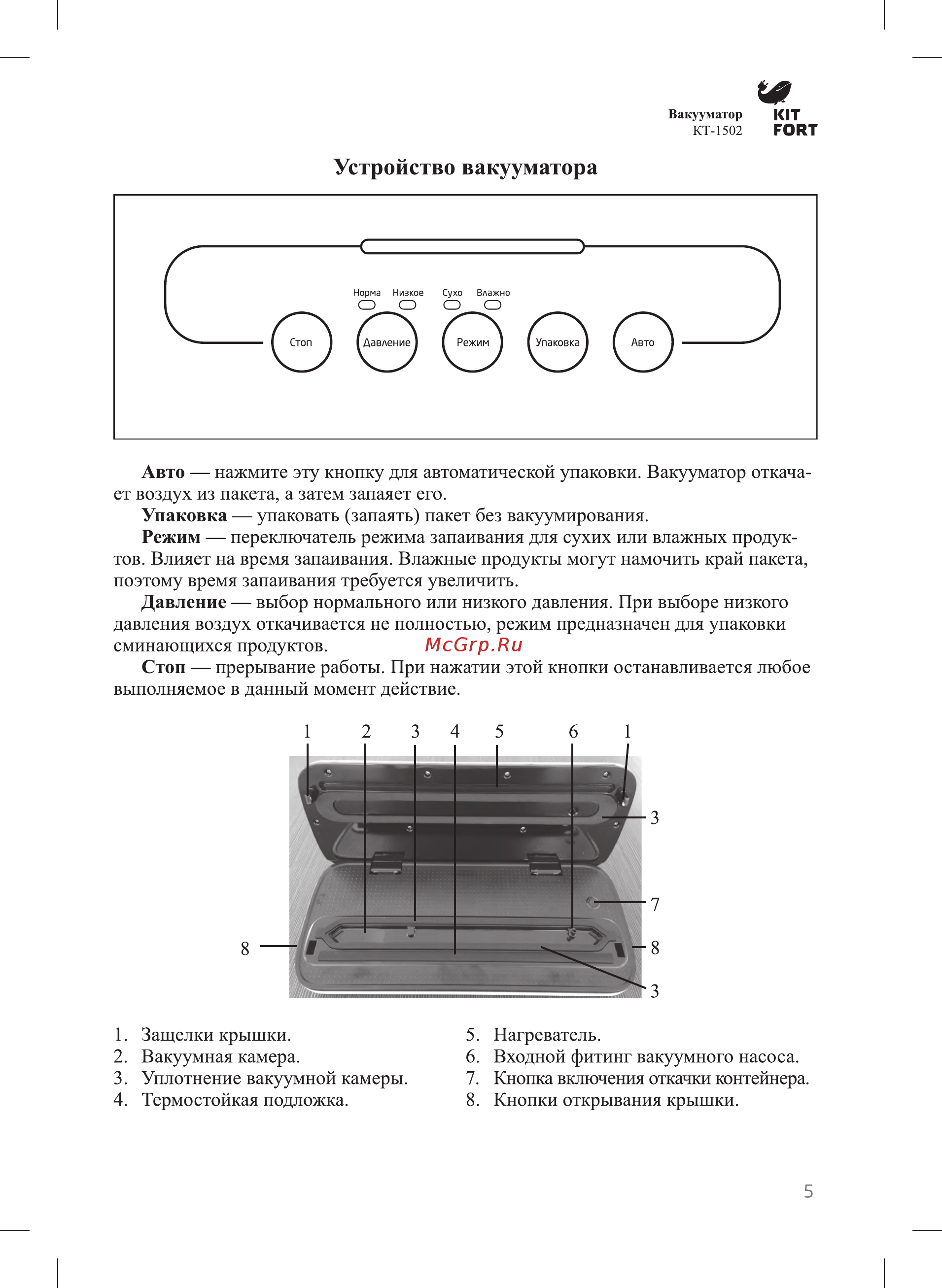 Kitfort КТ-1502-1, белый Инструкция по эксплуатации онлайн [5/20] 209742