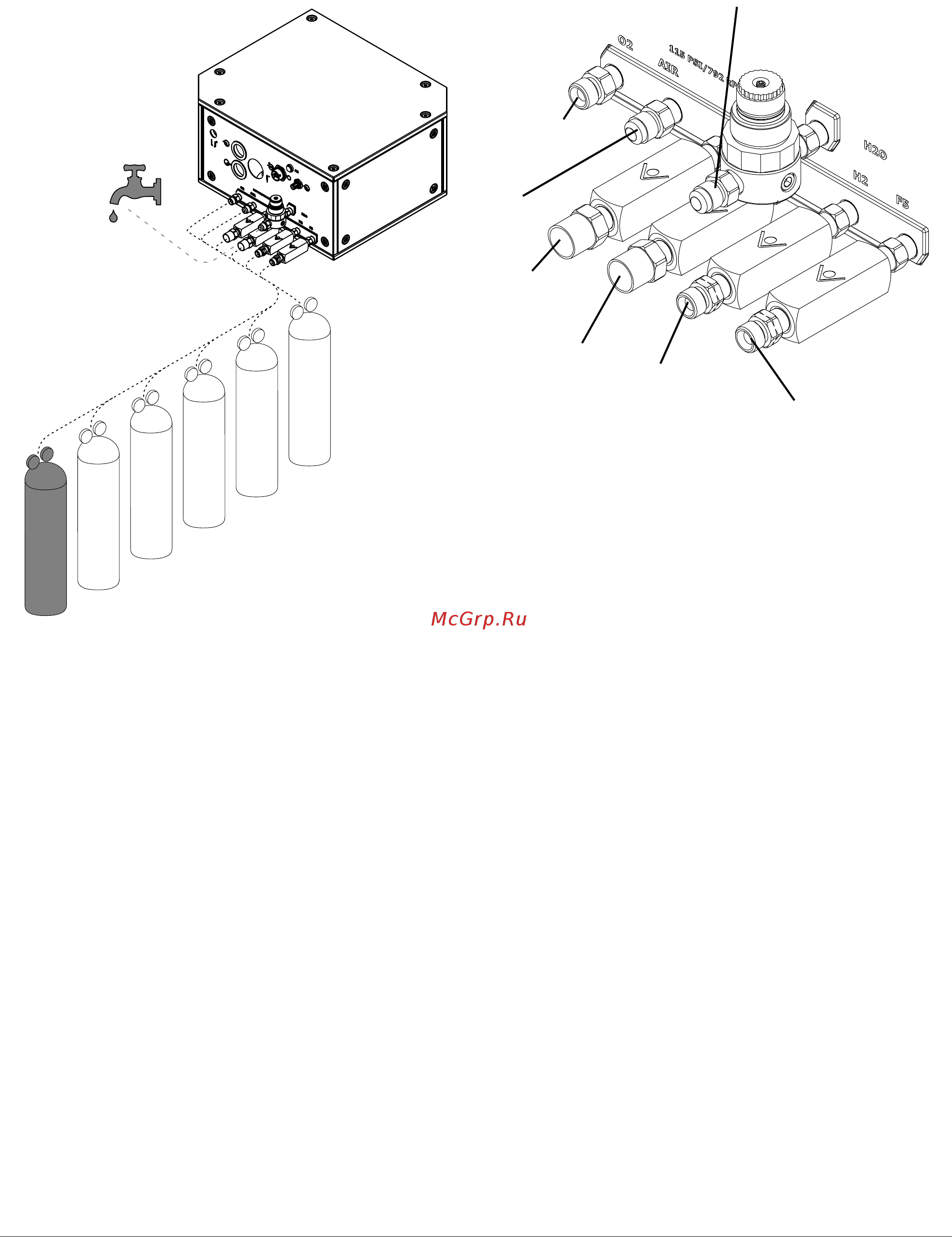 Hypertherm XPR300 [121/508] Pис 32 подсоедините трубопровод подачи газов подайте газы и дополнительно защитную воду в систему управления подведенными газами vwi или optimix