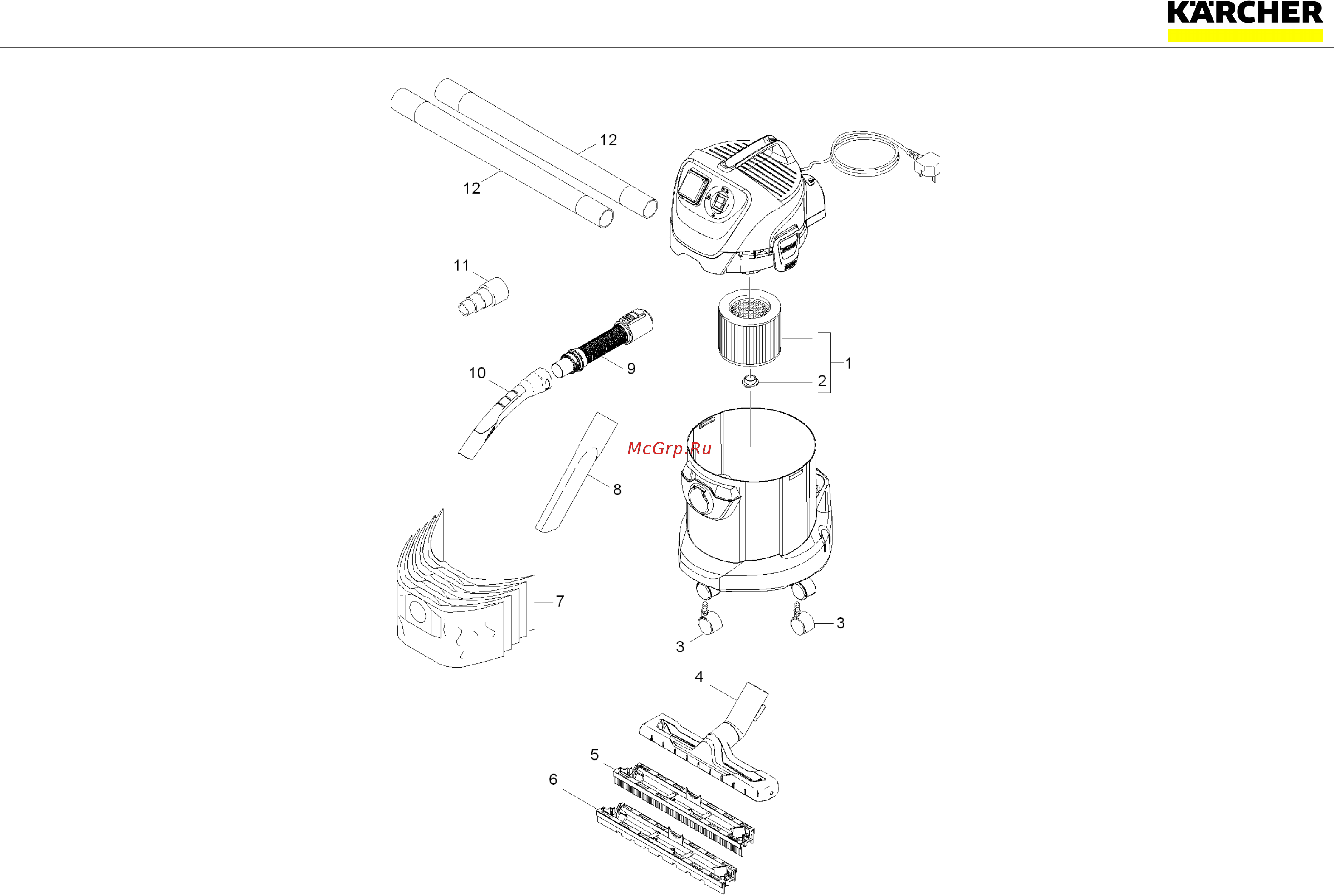 Karcher WD 3 P Каталог запасных частей онлайн