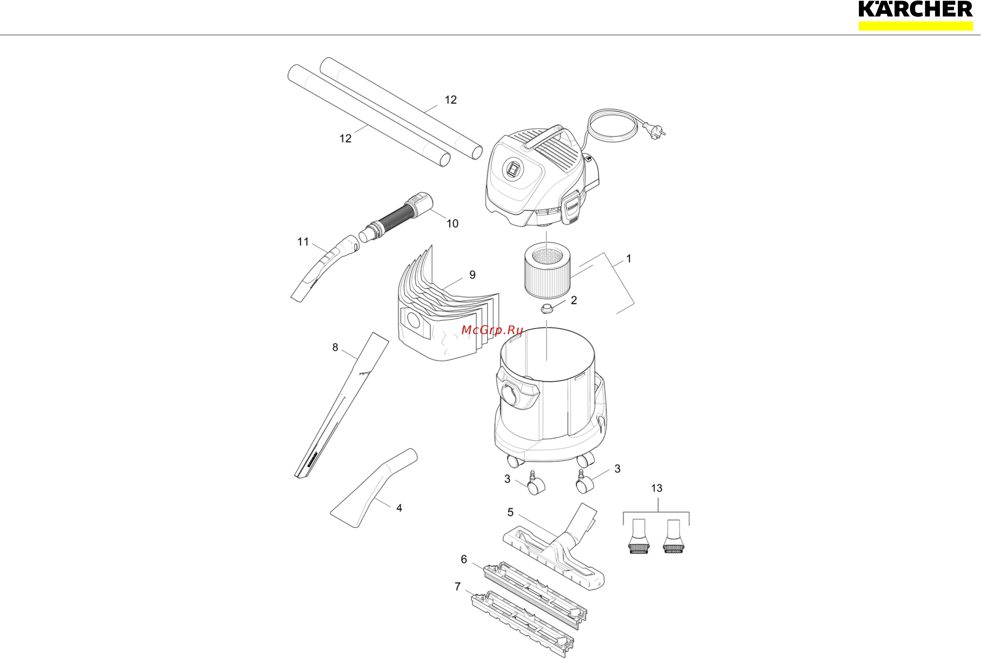 Karcher WD 3 Car Каталог запасных частей онлайн