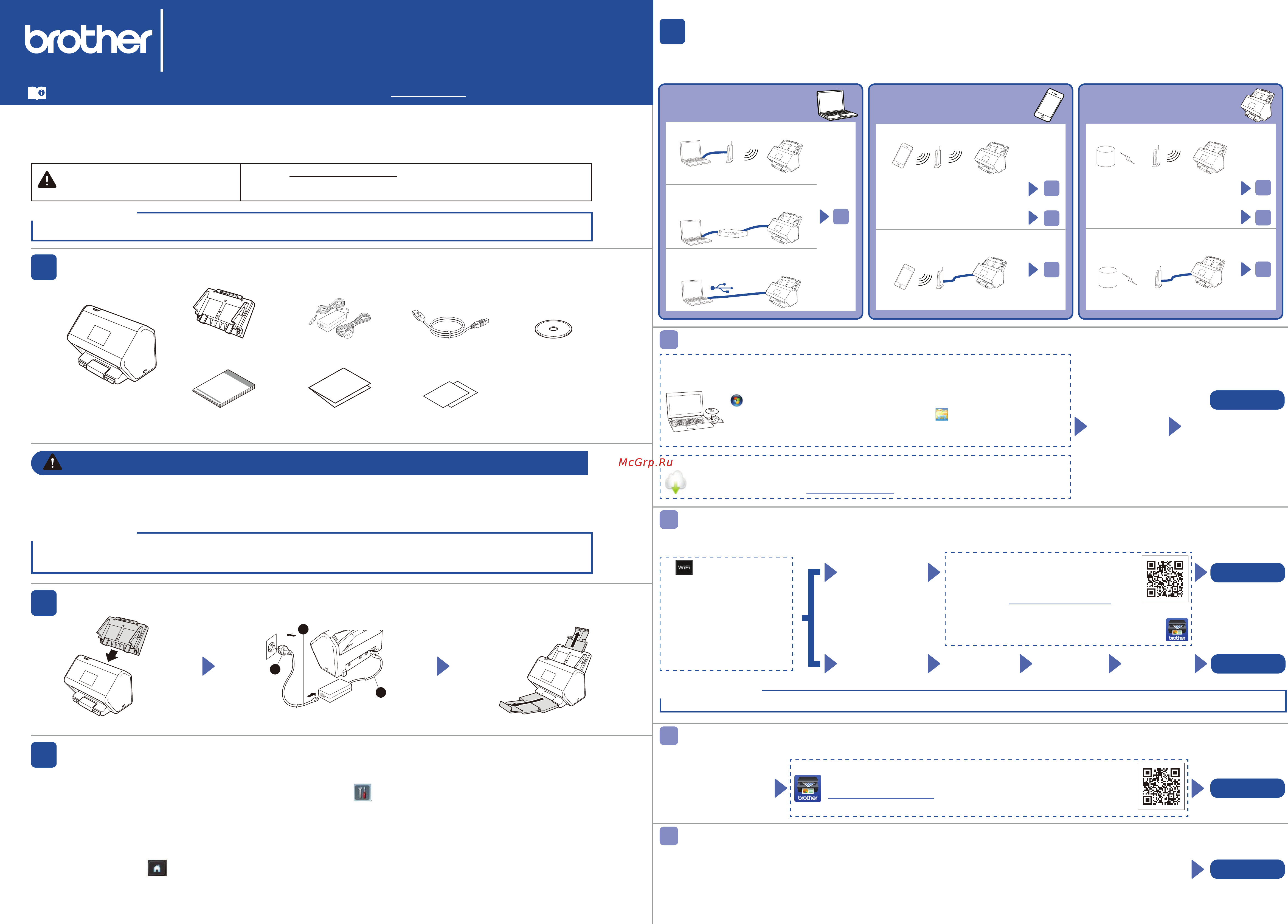 Brother ADS-3600W Руководство по быстрой установке онлайн