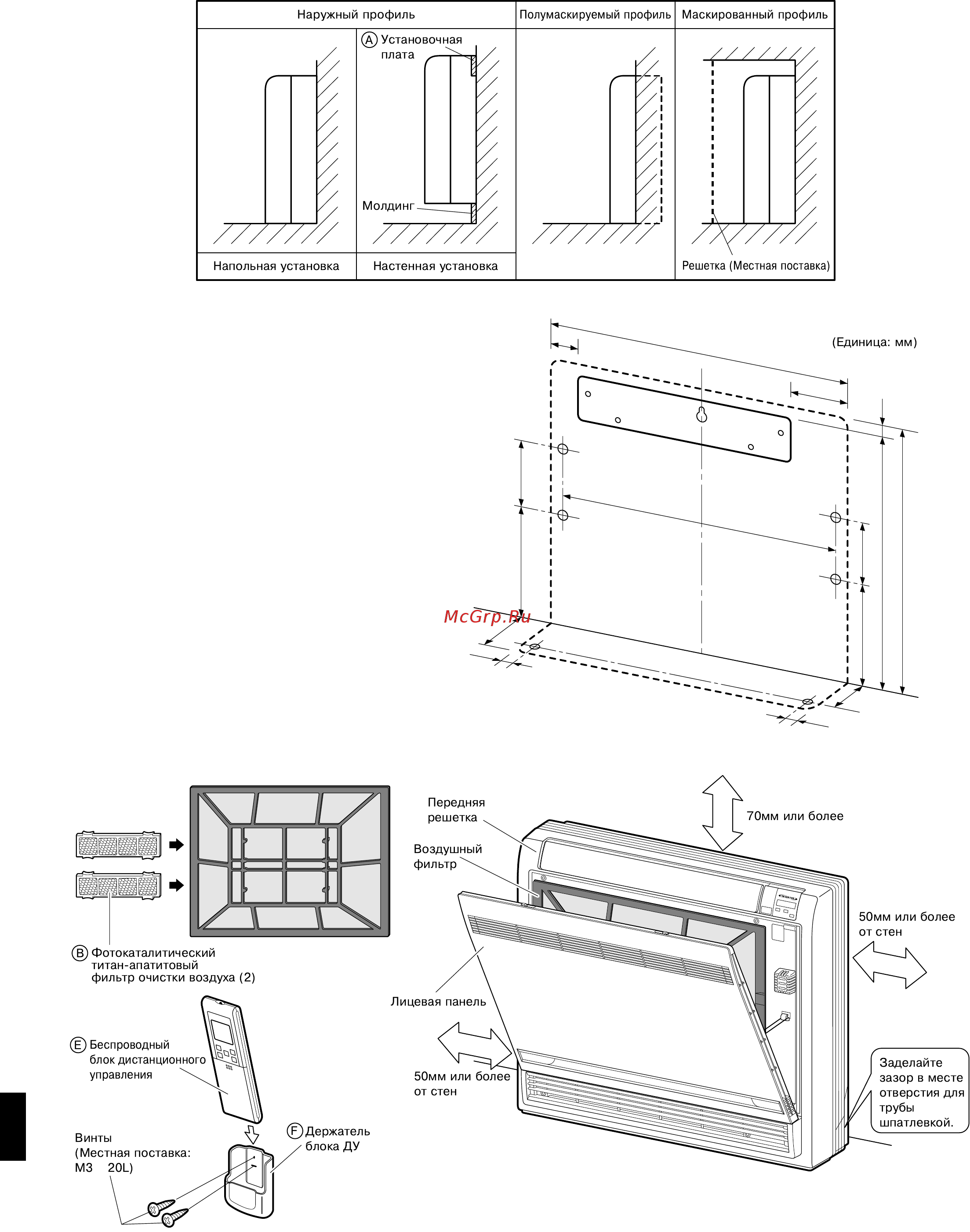 Daikin FVXS-F.pdf [4/17] Монтажные чертежи комнатноãо блоêа
