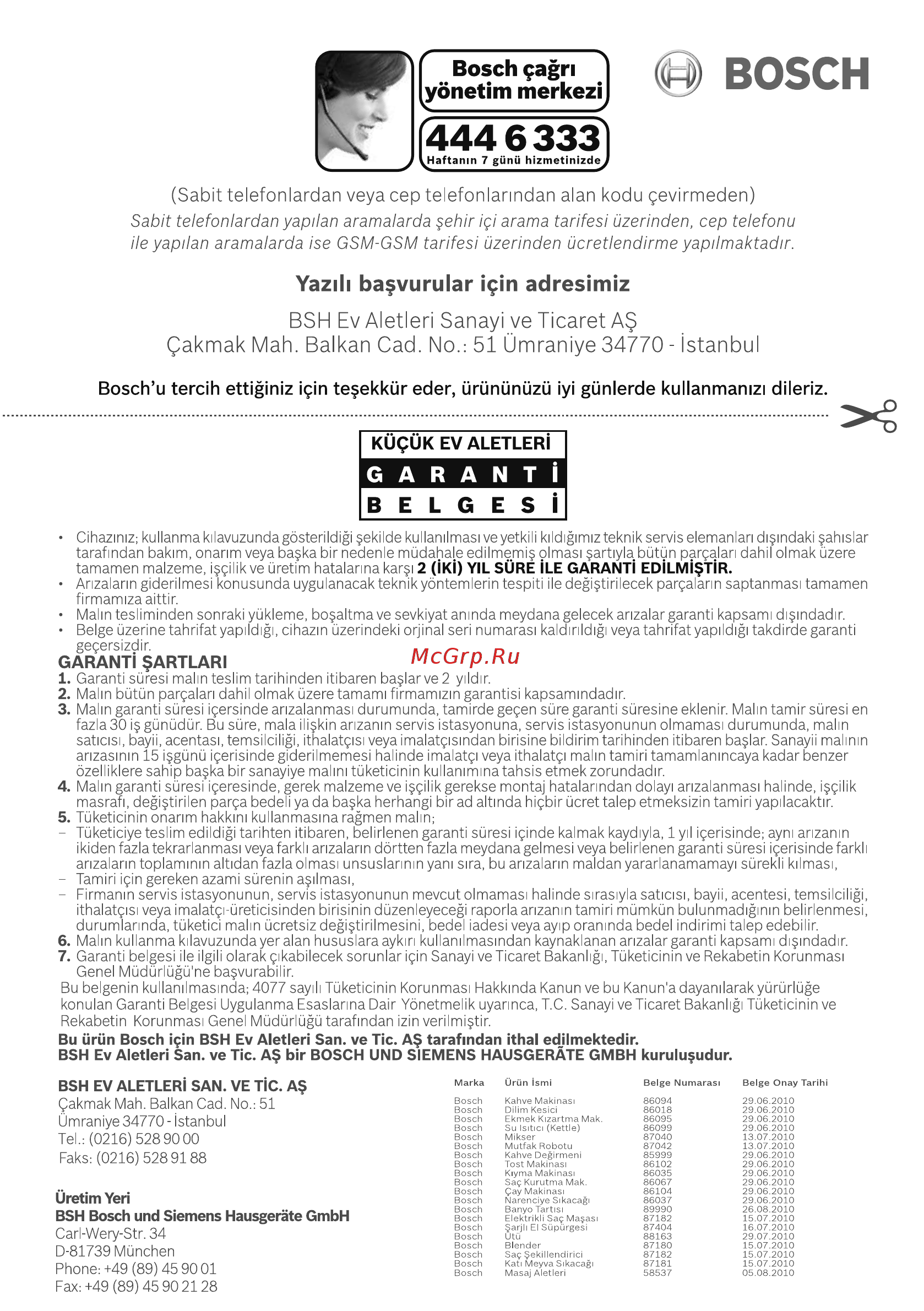 Bosch MUM 48CR1 [91/140] Yazili baçvurular için adresimiz