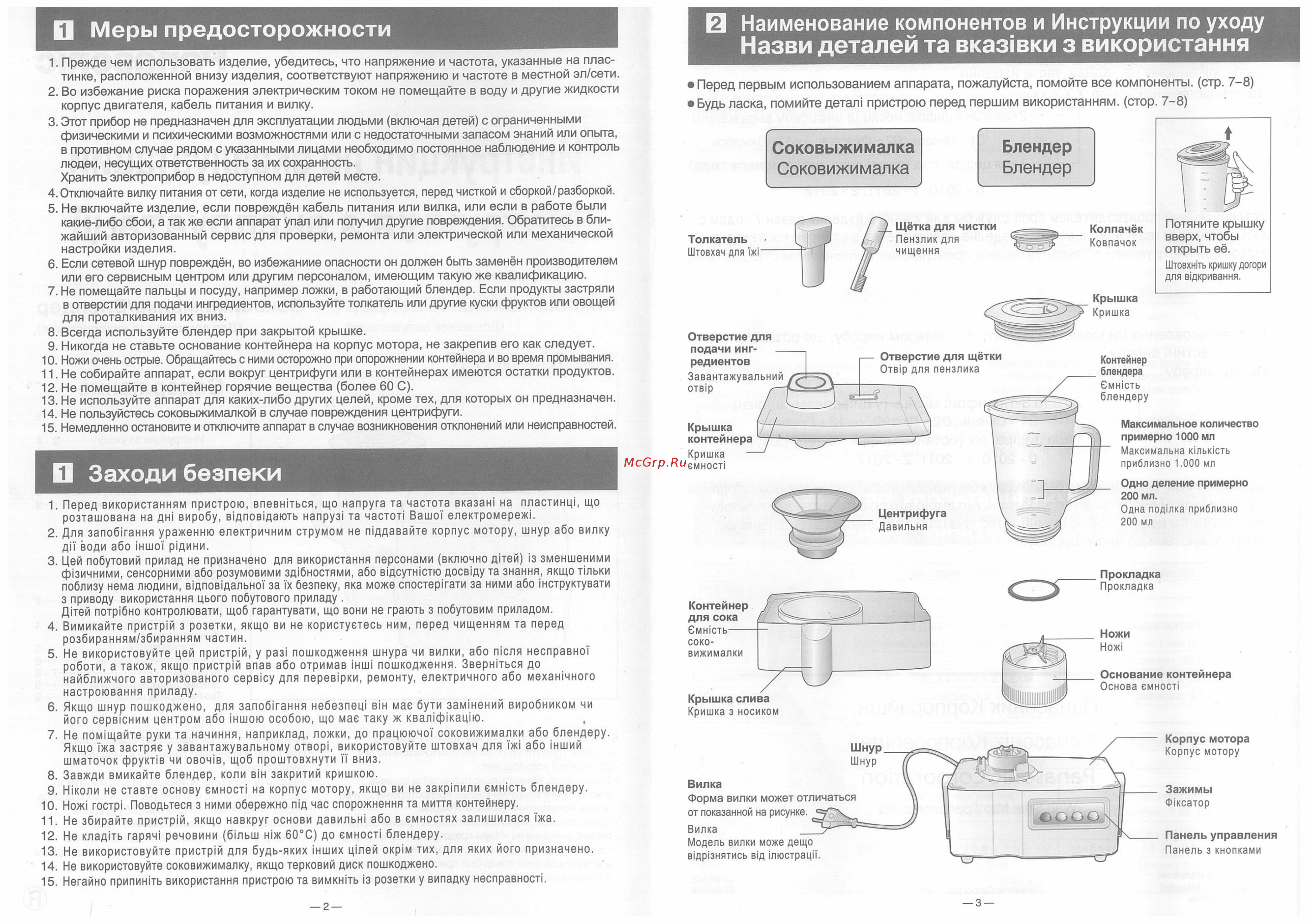 Panasonic MJ-M171P [2/7] Соковыжималка