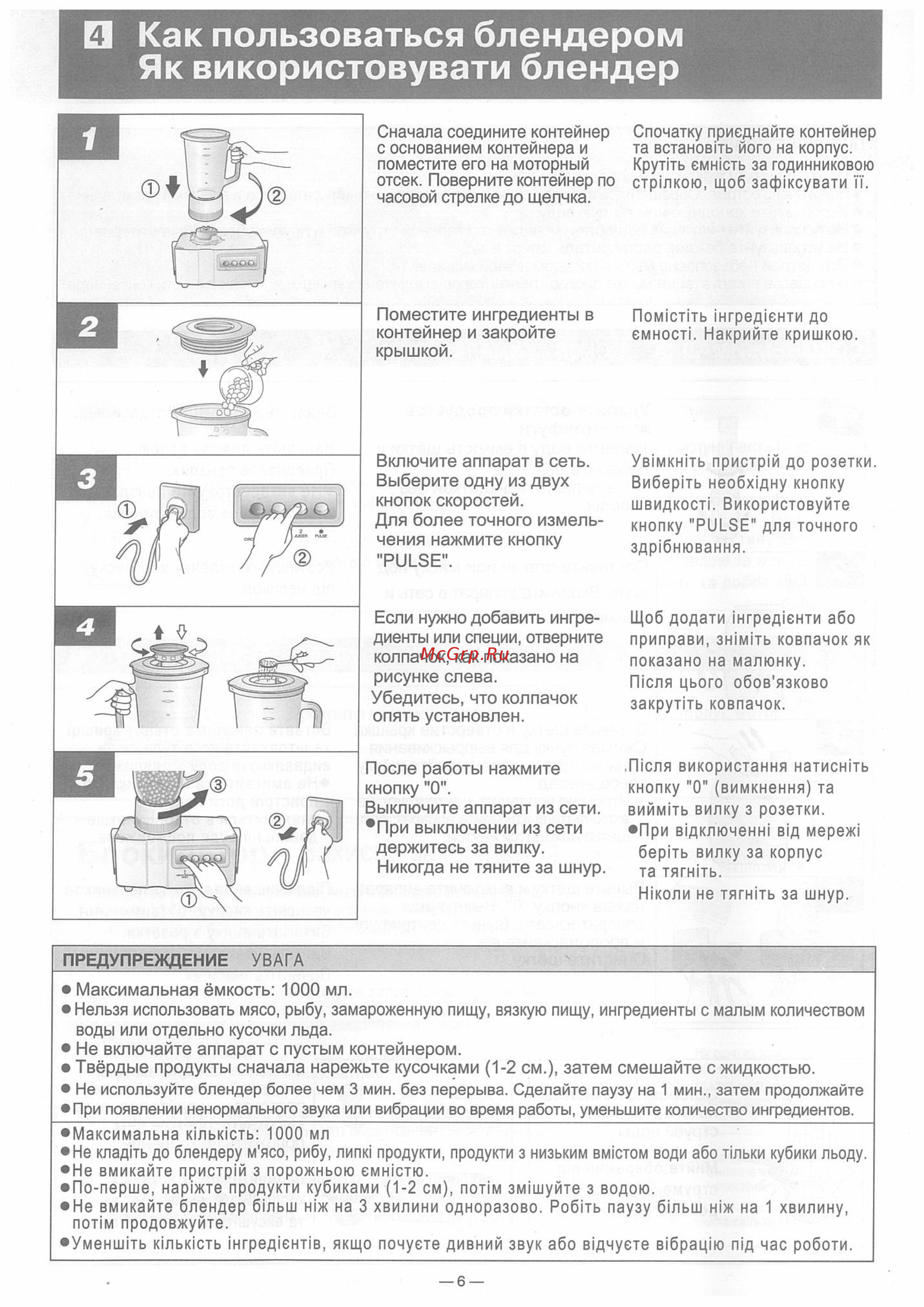 Panasonic MJ-M171P [4/7] Як використовувати блендер