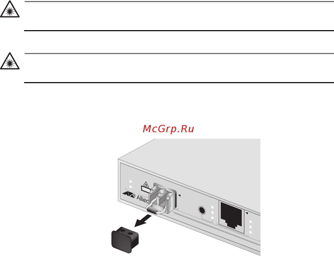 Allied Telesis AT-MC1008/SP-60 [48/72] Подключение к трансиверу sfp медиаконвертера at mc1008 sp