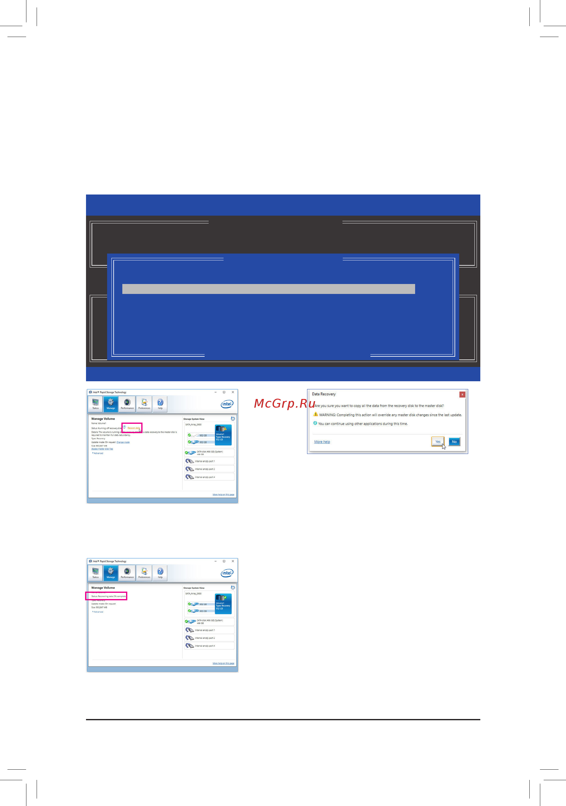 Gigabyte GA-Z270X-Gaming 8 [85/144] Raidconfigurationutility onthe recovery volumes options menu select enable only recovery disk to show the recovery drive in theoperatingsystem followtheon screeninstructionstocompleteandexittheraidconfigurationutility