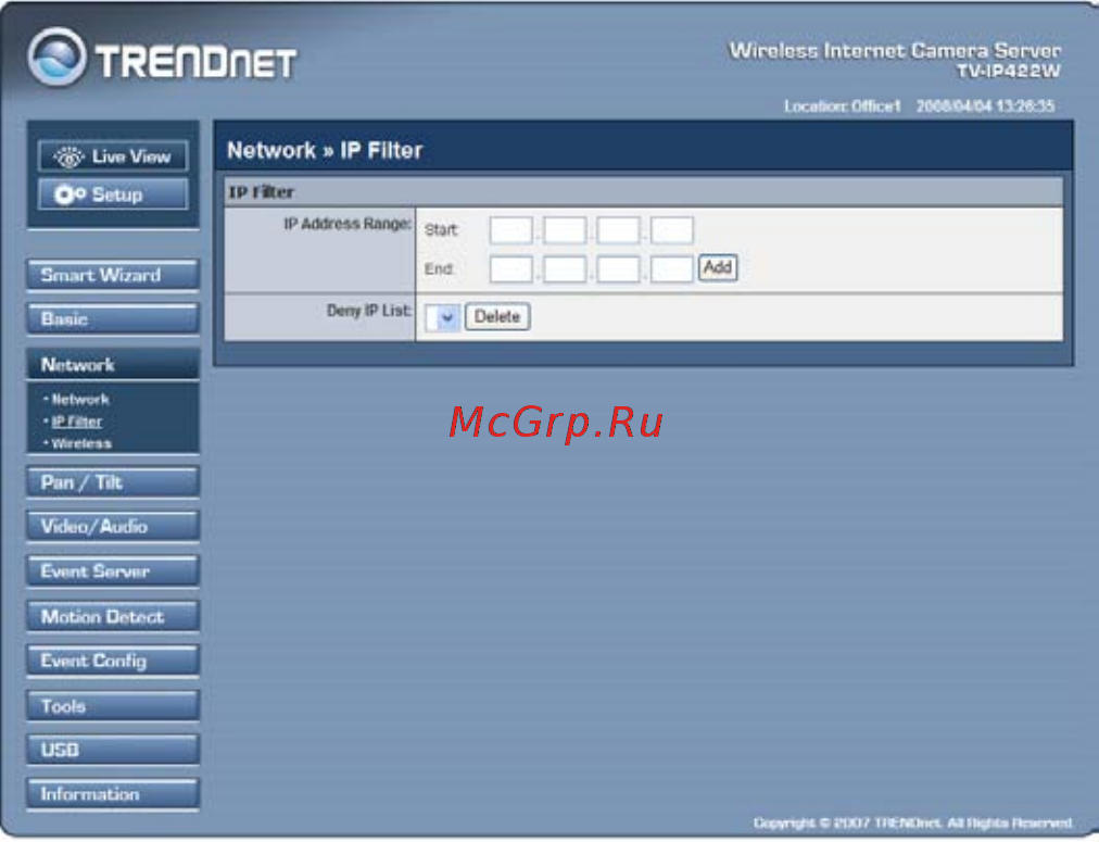 Trendnet TV-IP422W [38/111] Ip filter