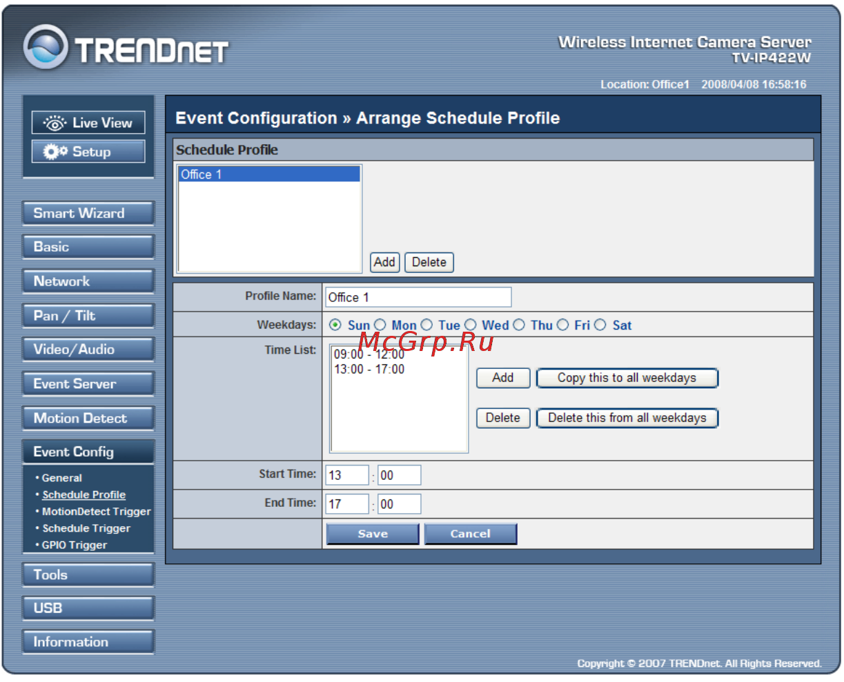 Trendnet TV-IP422W [54/111] Arrange schedule profile