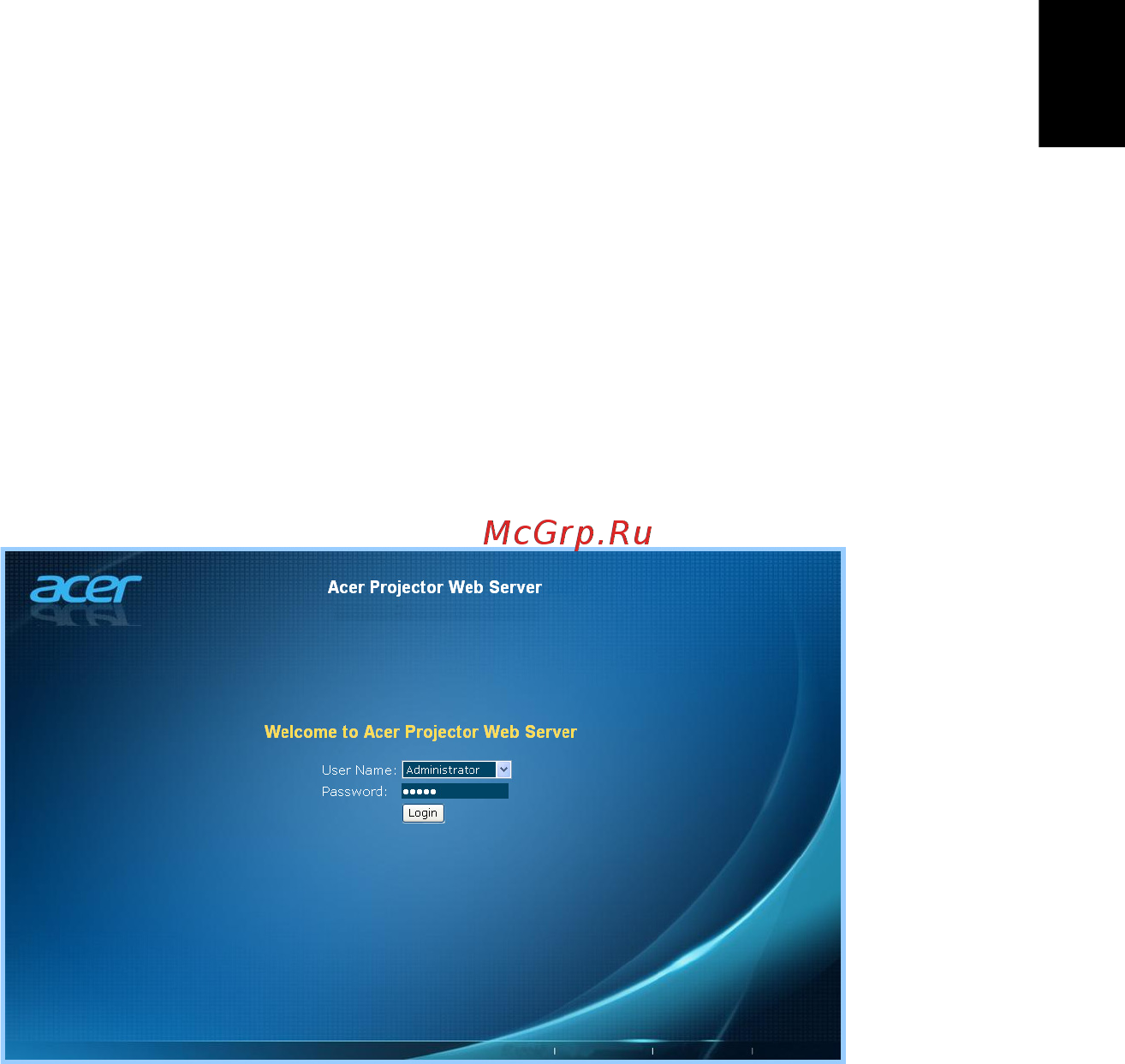 Acer P6500 [45/71] Веб страница управления проектором acer посредством lan